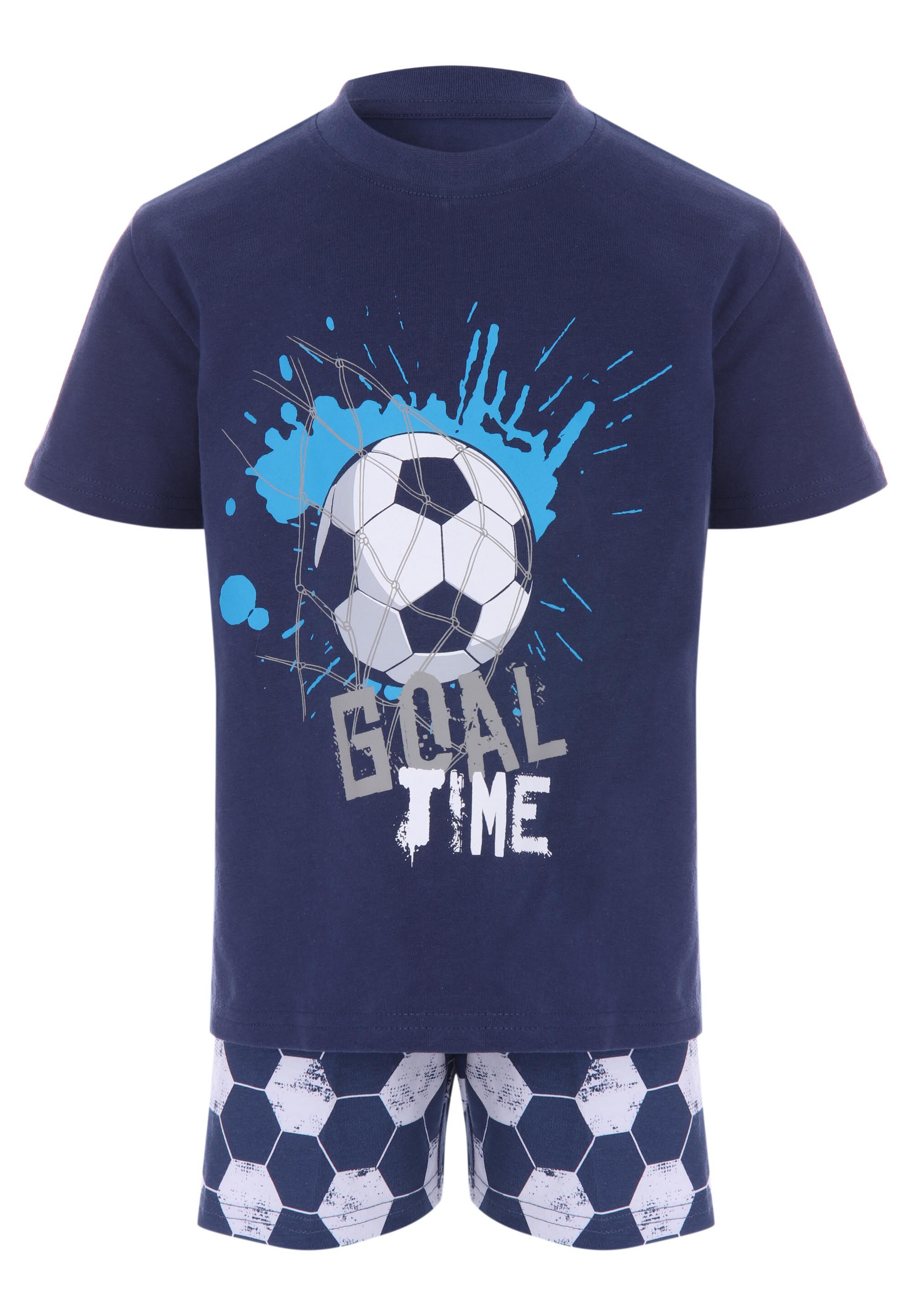 Younger Boys Navy Football Top & Shorts Pyjama Set