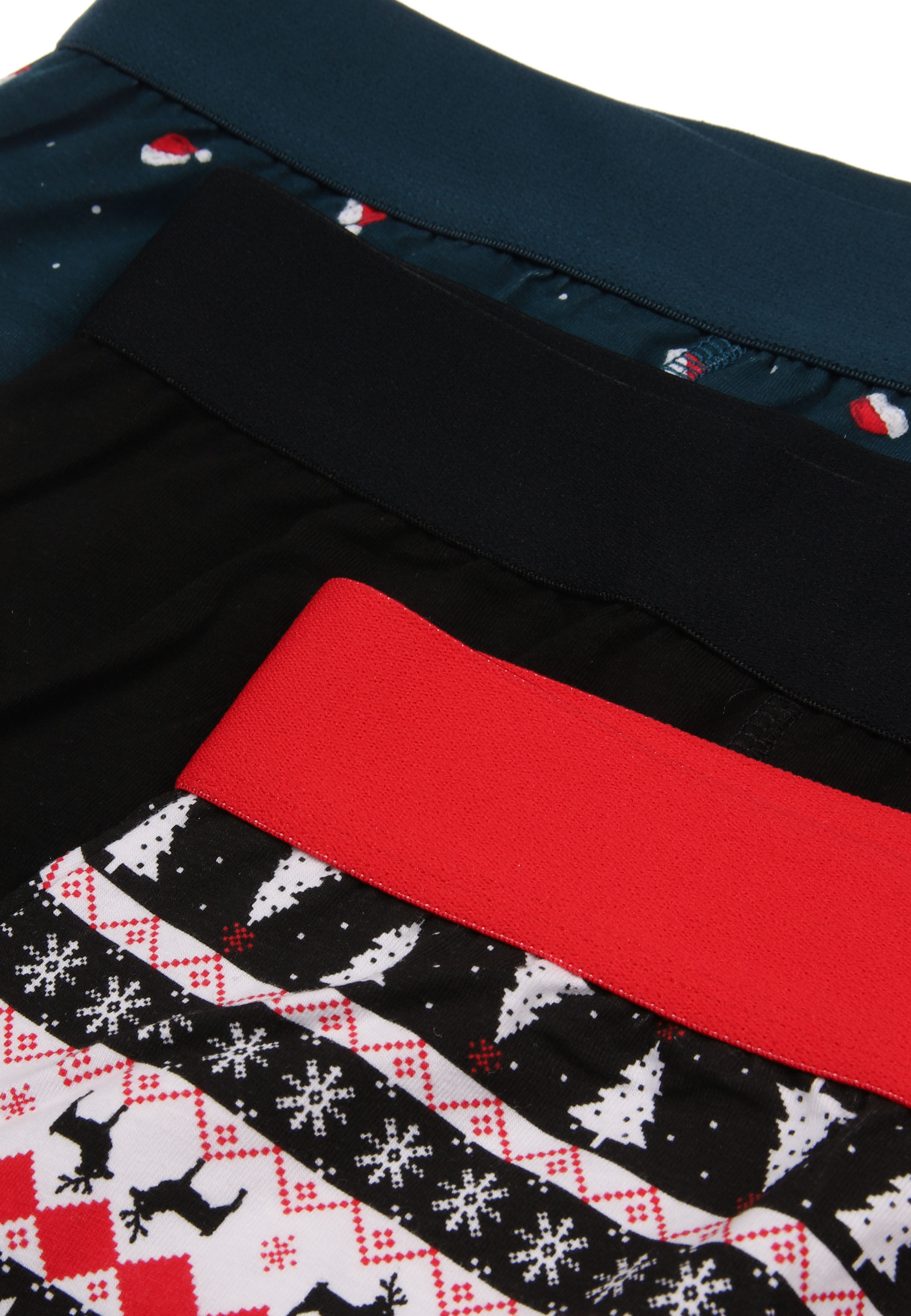 Mens 3pk Green & Red Fairisle Hipster Stretch Trunks