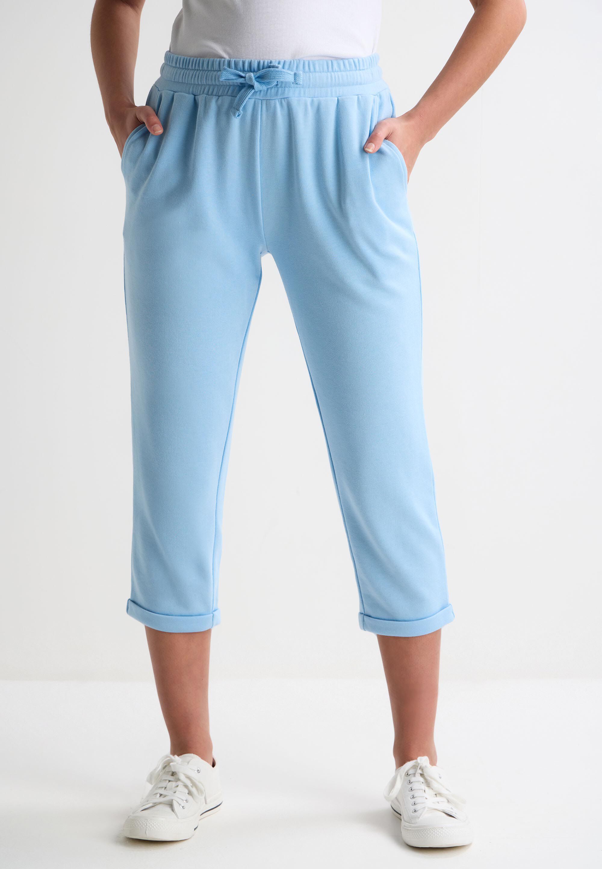 Womens Light Blue Plain Cropped Joggers