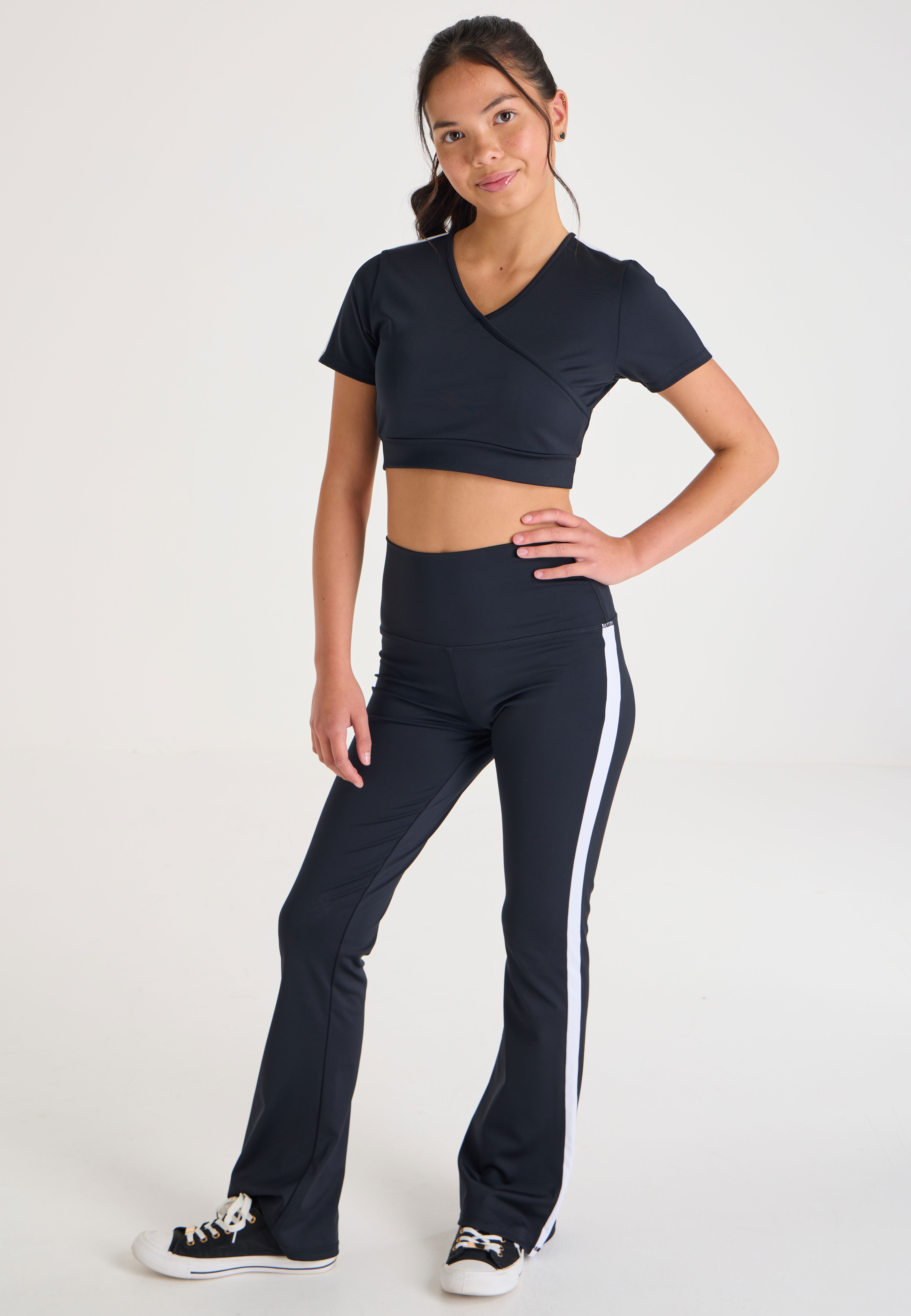 Older Girls Black Wrap Stripe Crop Top