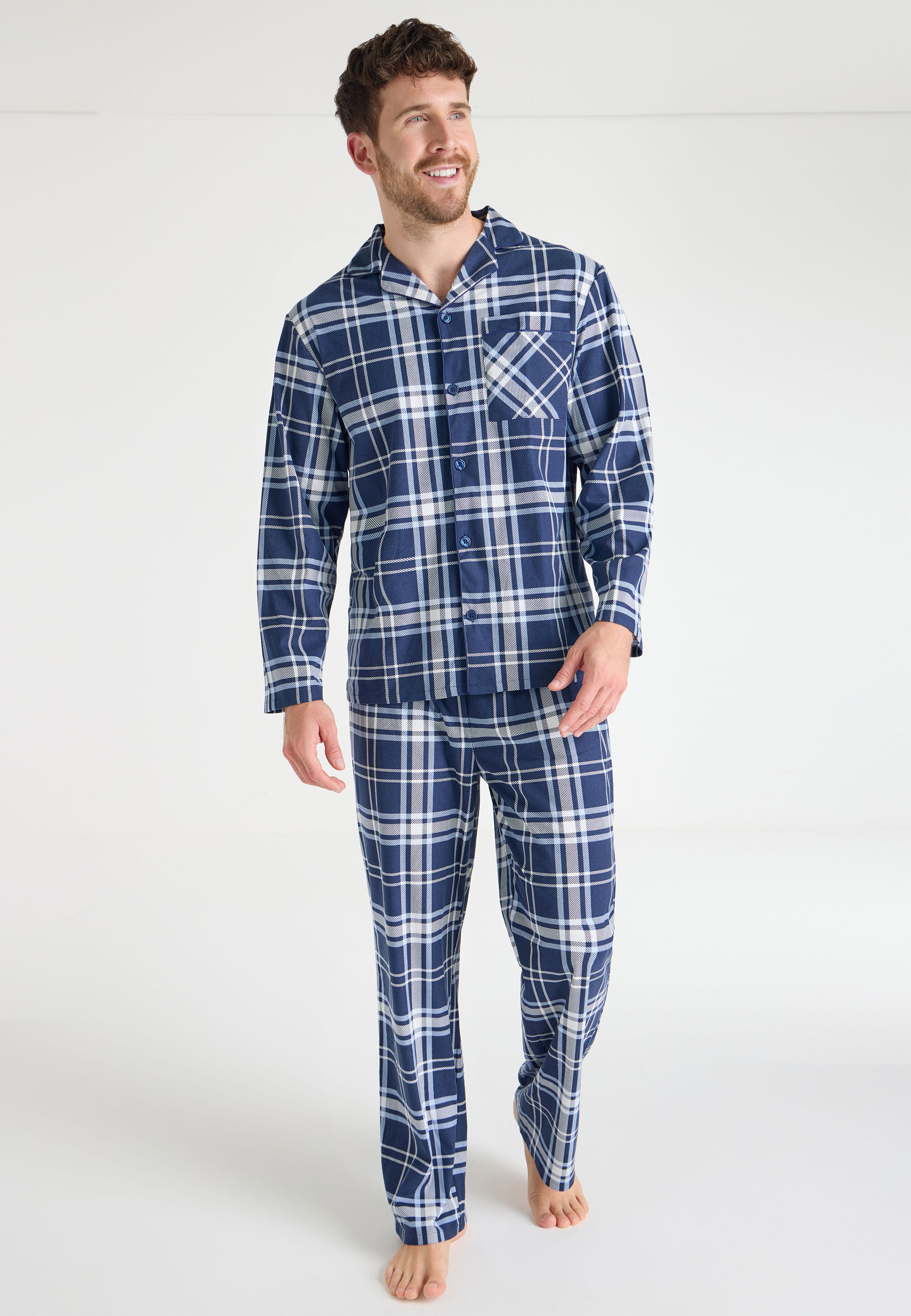 Mens Blue Check Cascade Pyjama Set