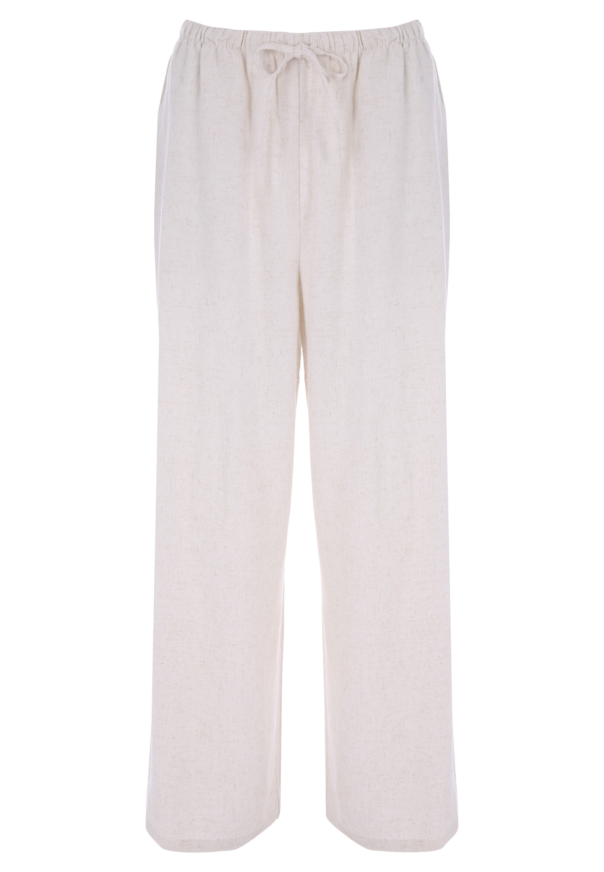 Womens Natural Plain Wide Leg Linen Trousers