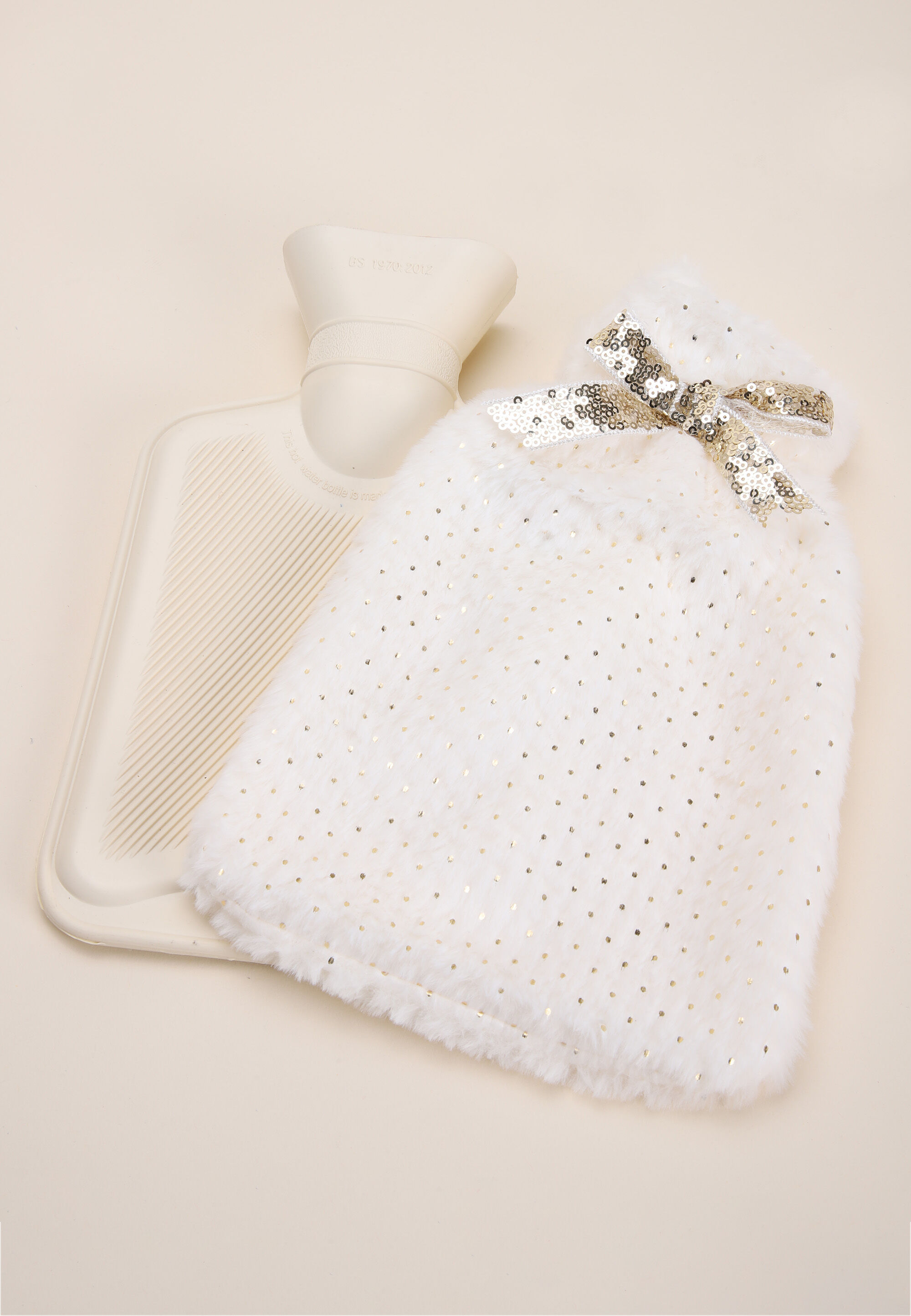 Womens Cream Lurex Small Hot Water Bottle