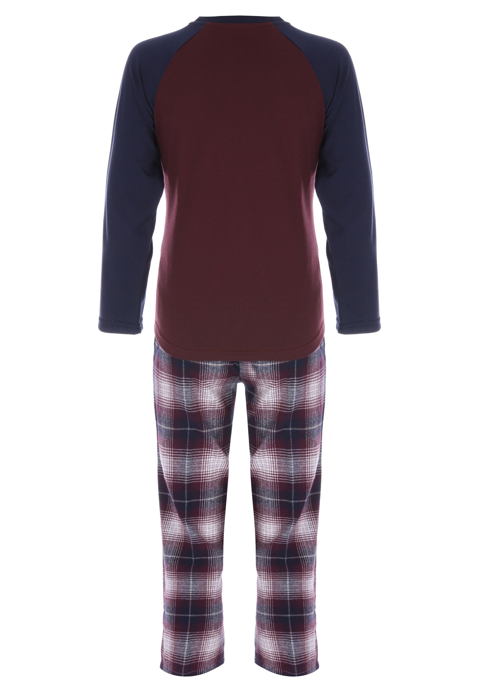 Older Boys Burgundy & Navy Check Woven Jersey Pyjama Set