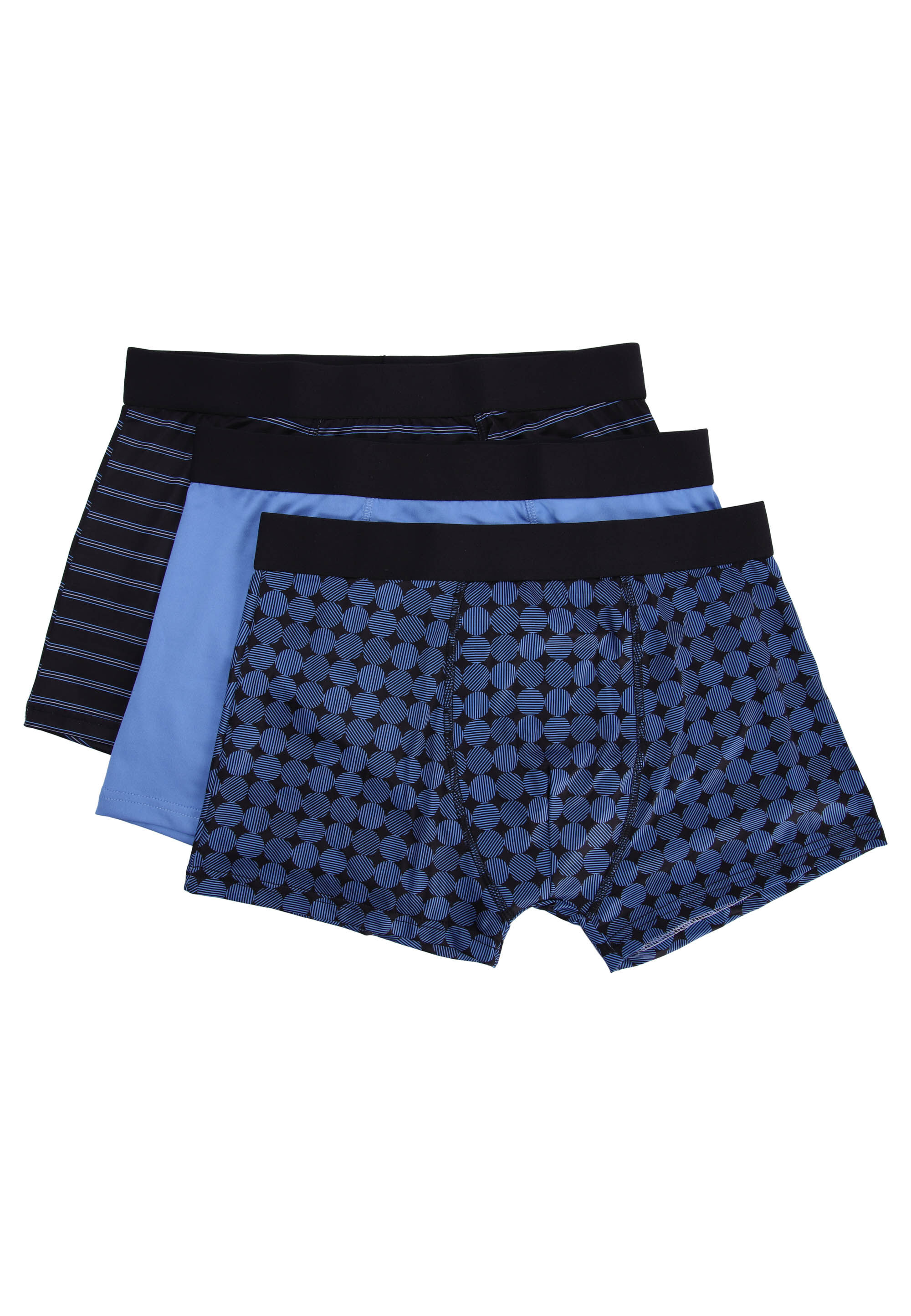 Mens 3pk Navy Spot & Stripe Smooth Trunks