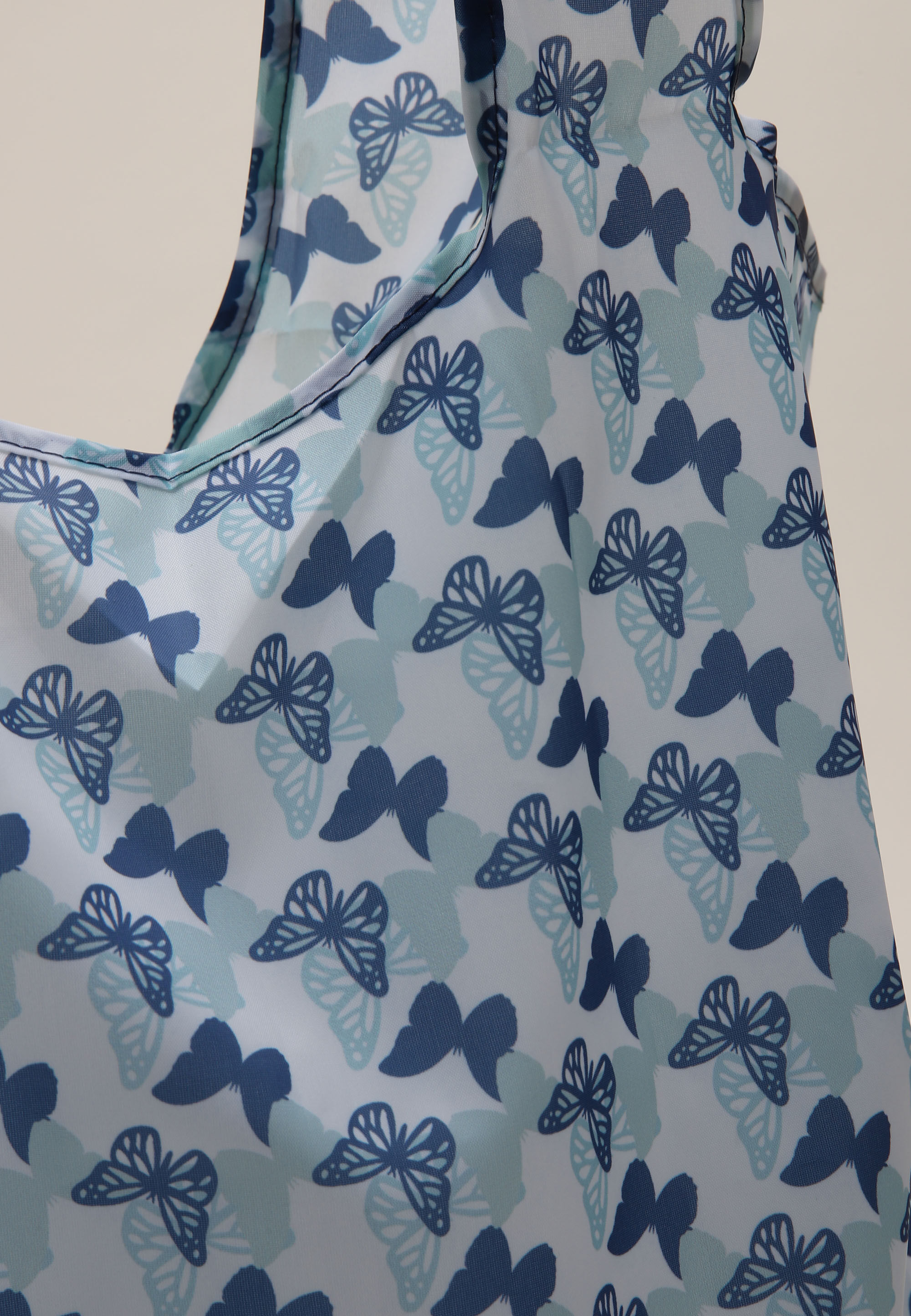 Womens Blue Butterfly Foldable Shopper Tote Bag