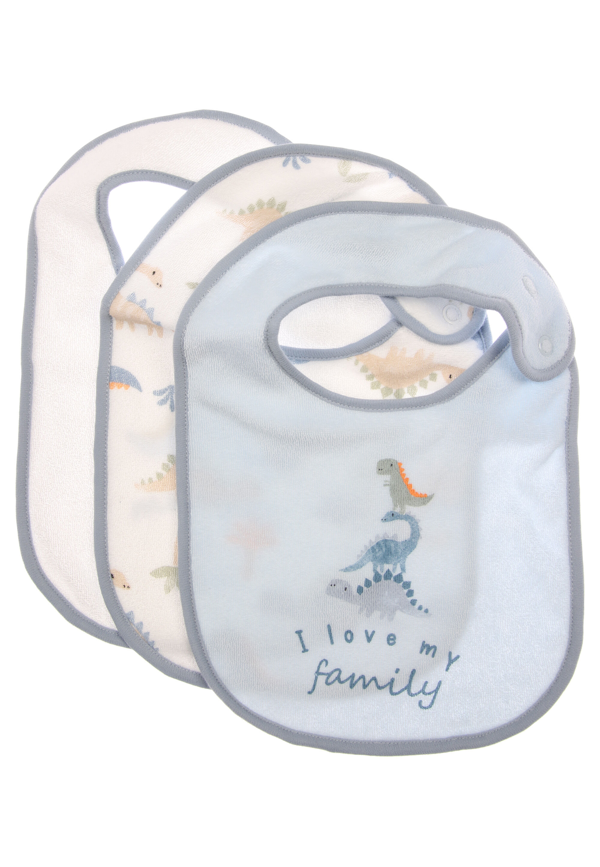 Baby 3pk Blue Dinosaur Slogan Bibs