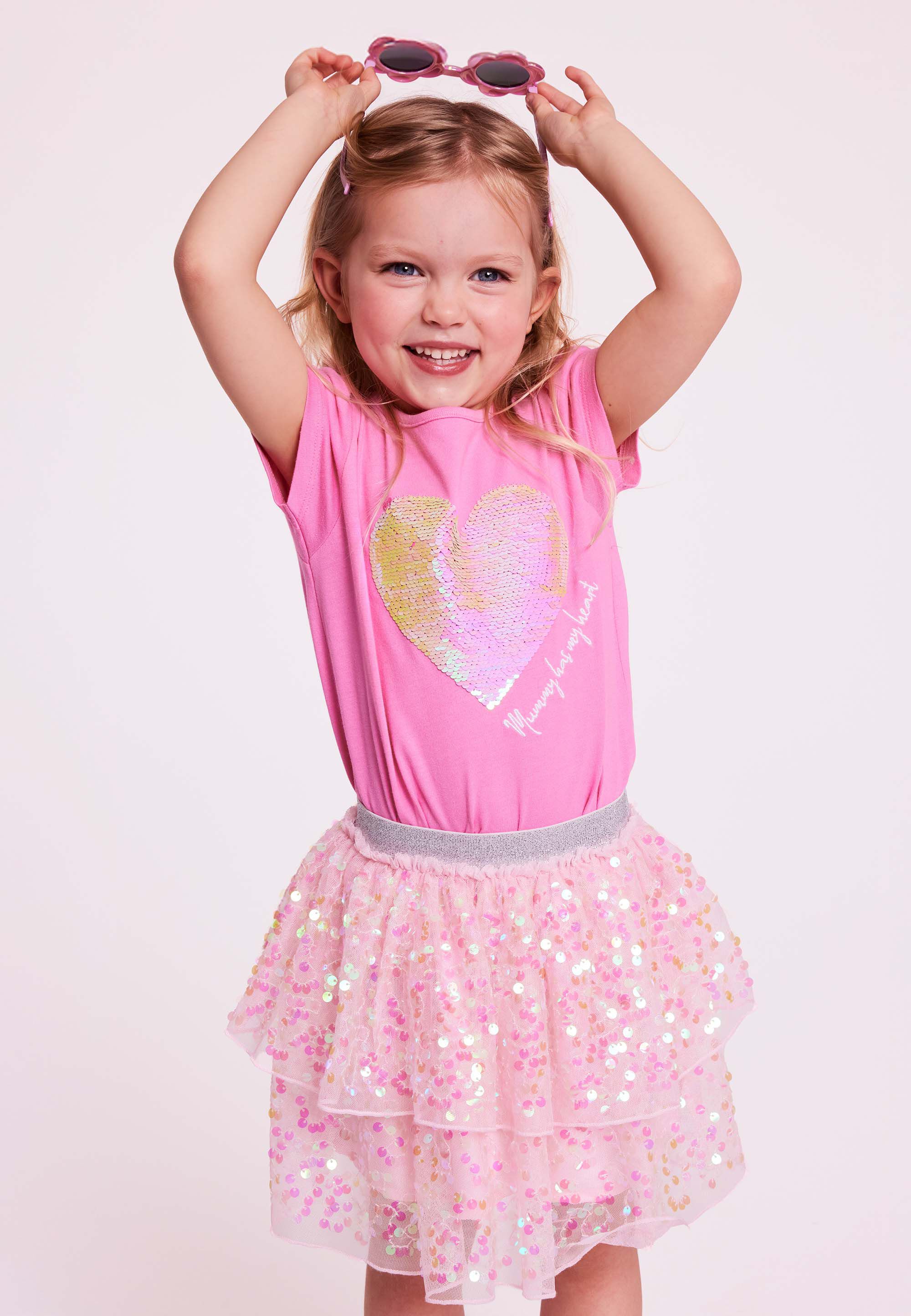 Younger Girls Pink Heart Reversible Sequin T-Shirt