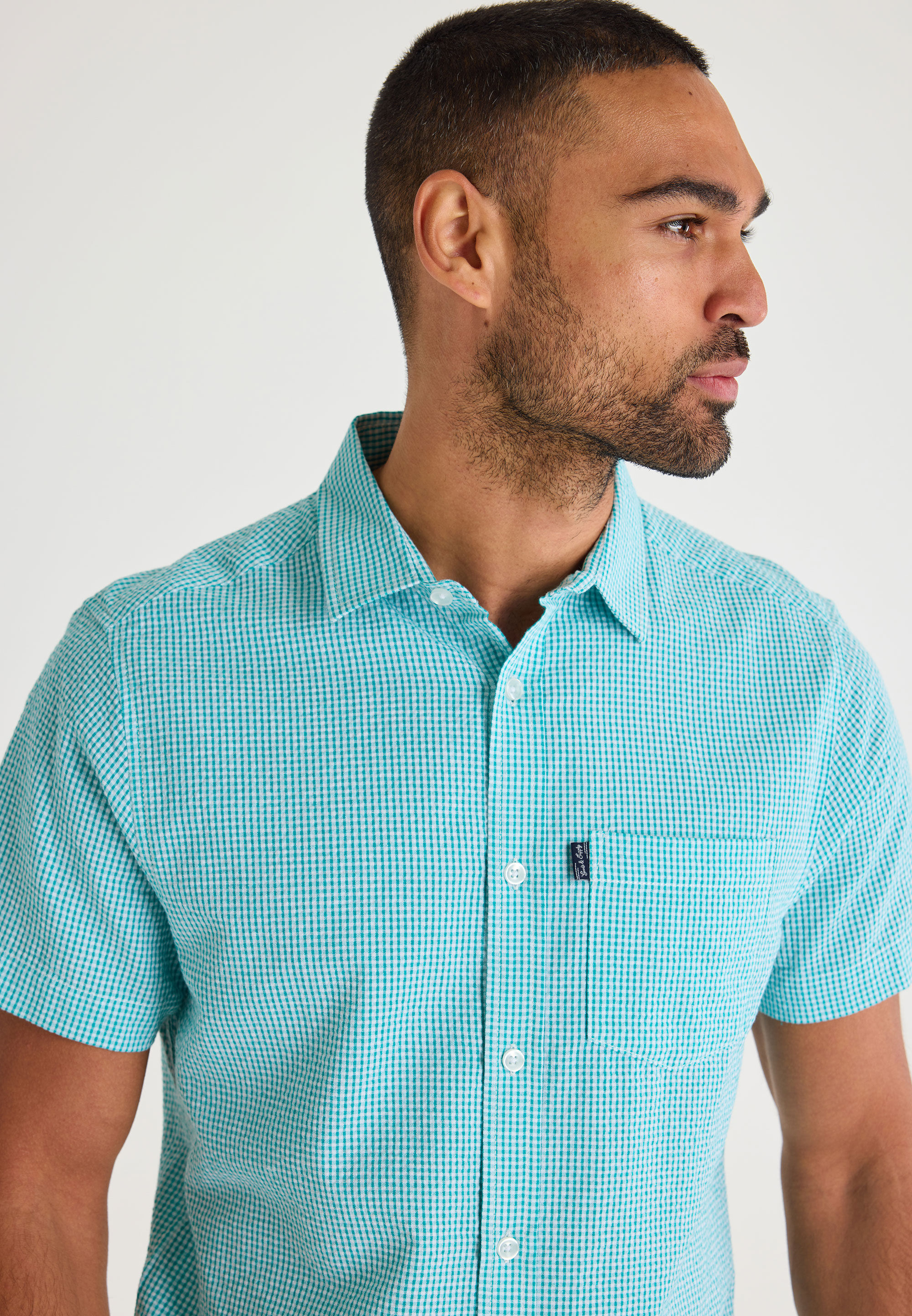 Mens Green Check Seesucker Cotton Shirt