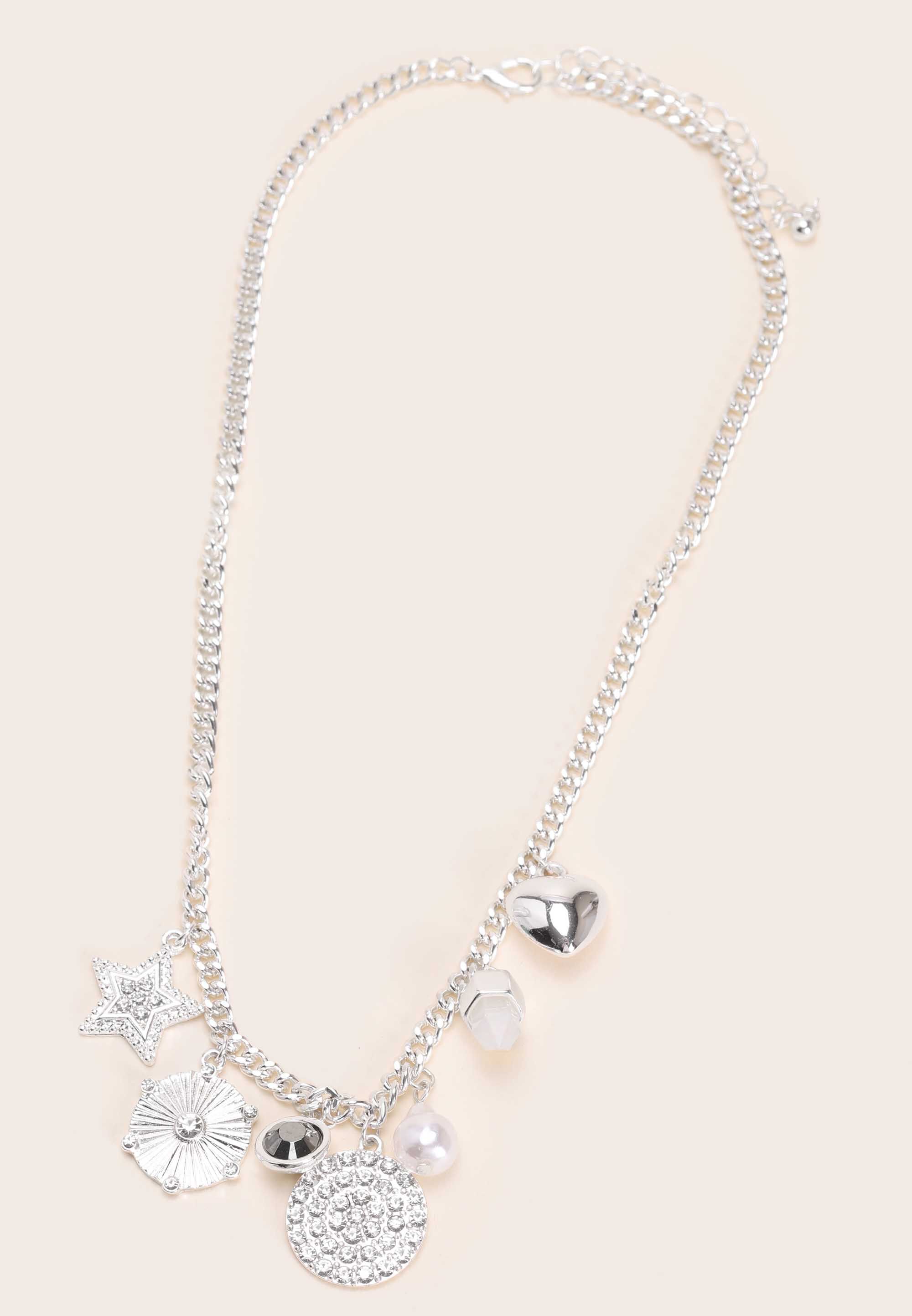 Womens Silver Diamante Charm Necklace