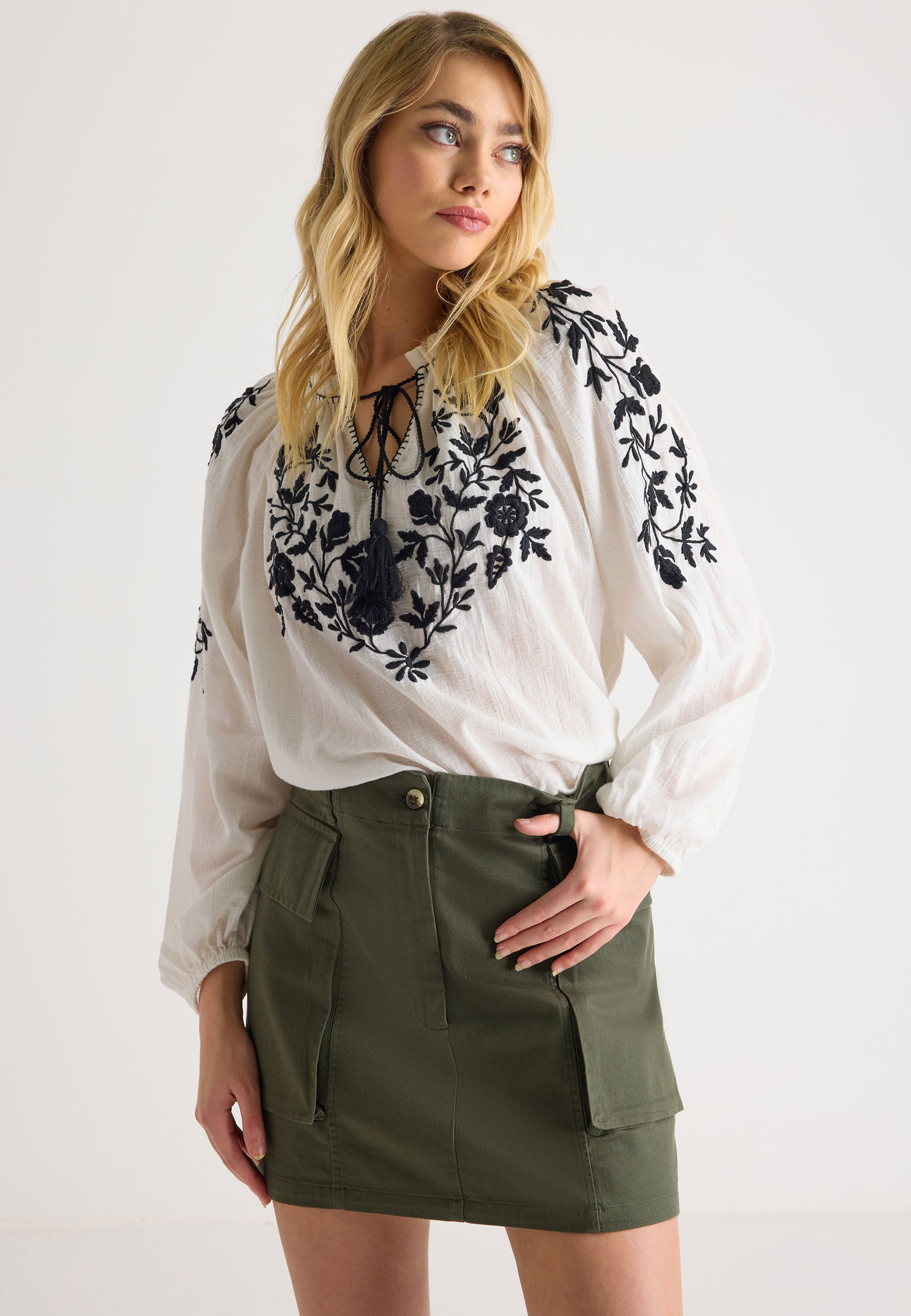 Womens Khaki Cargo Mini Skirt