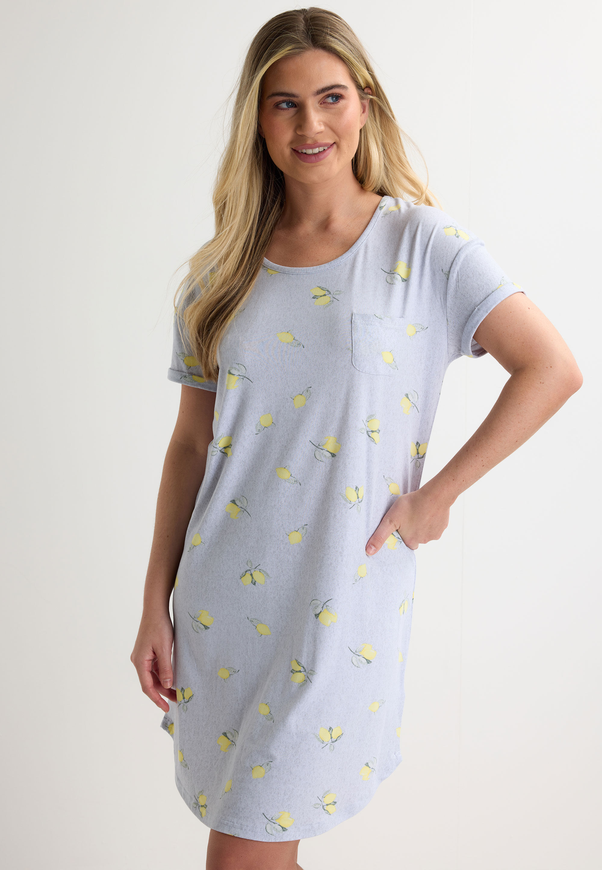 Womens Grey Lemon Print Soft Touch Nightdress