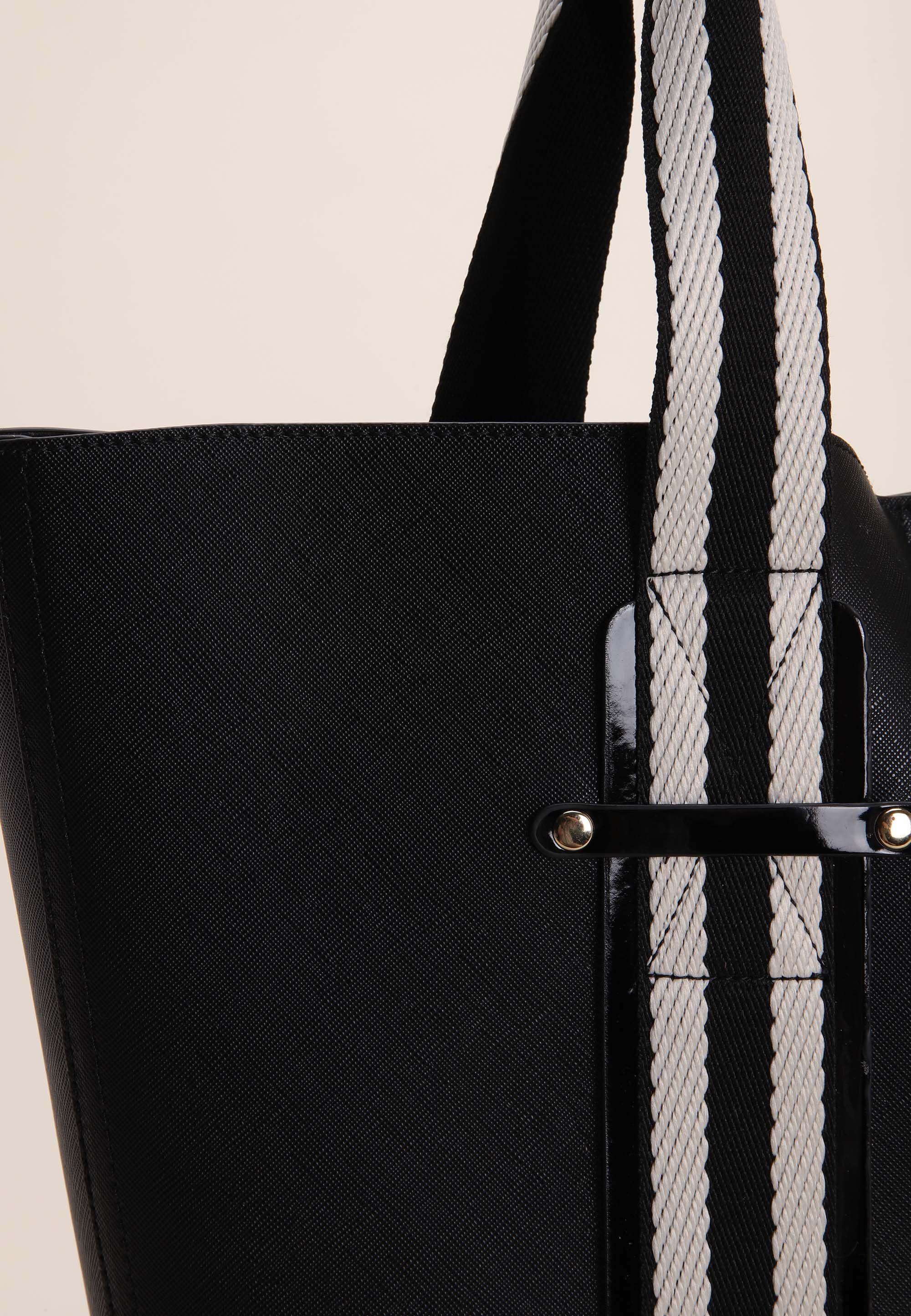 Womens Black Contrast Strap Tote Bag