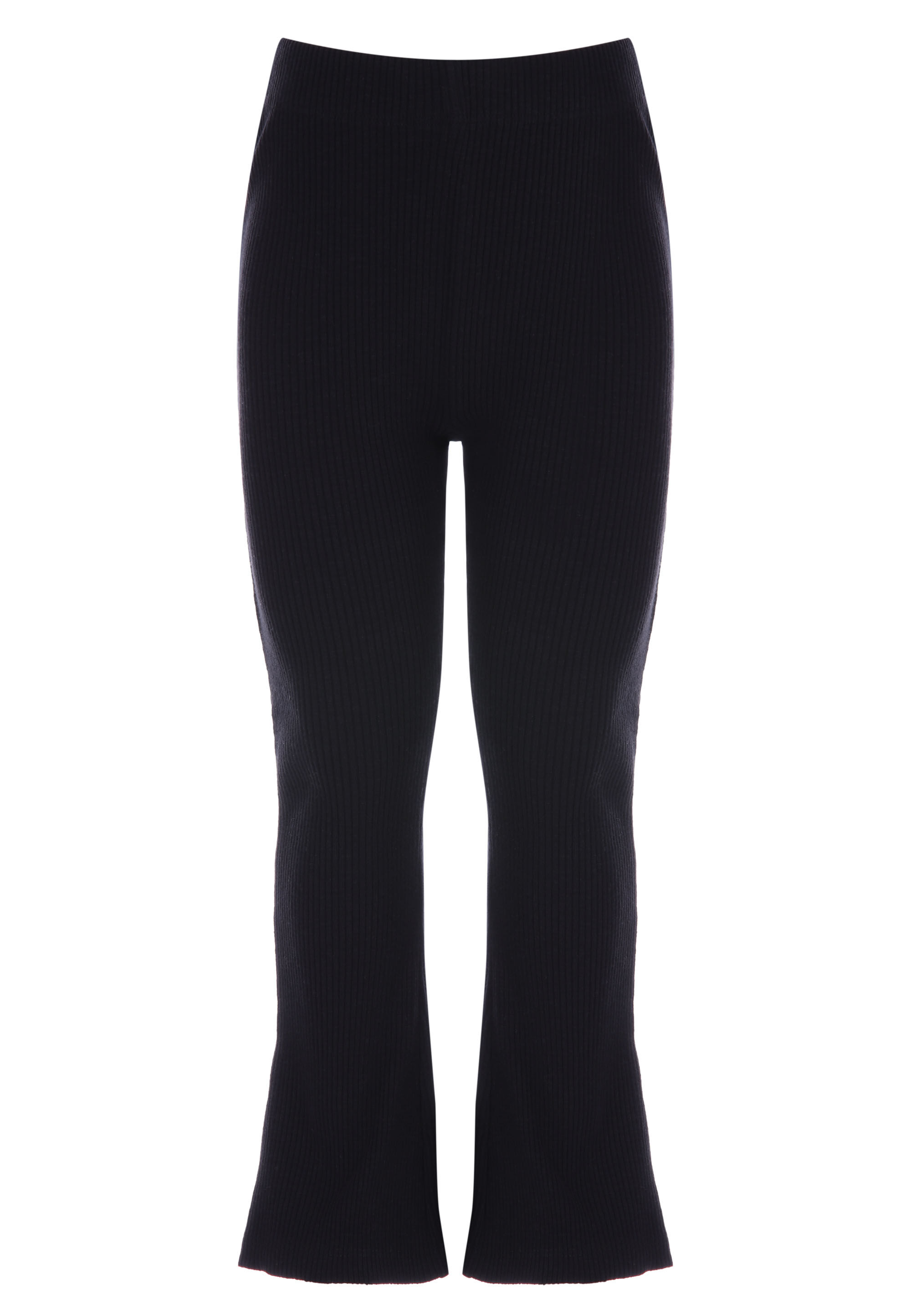 Younger Girls Black Rib Bootcut Leggings
