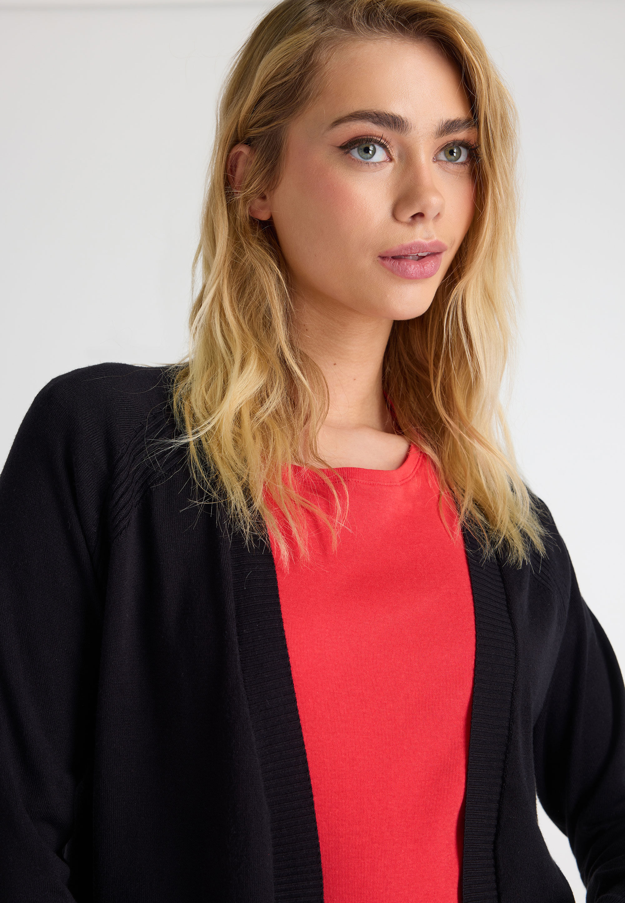 Womens Black Plain Longline Open Cardigan