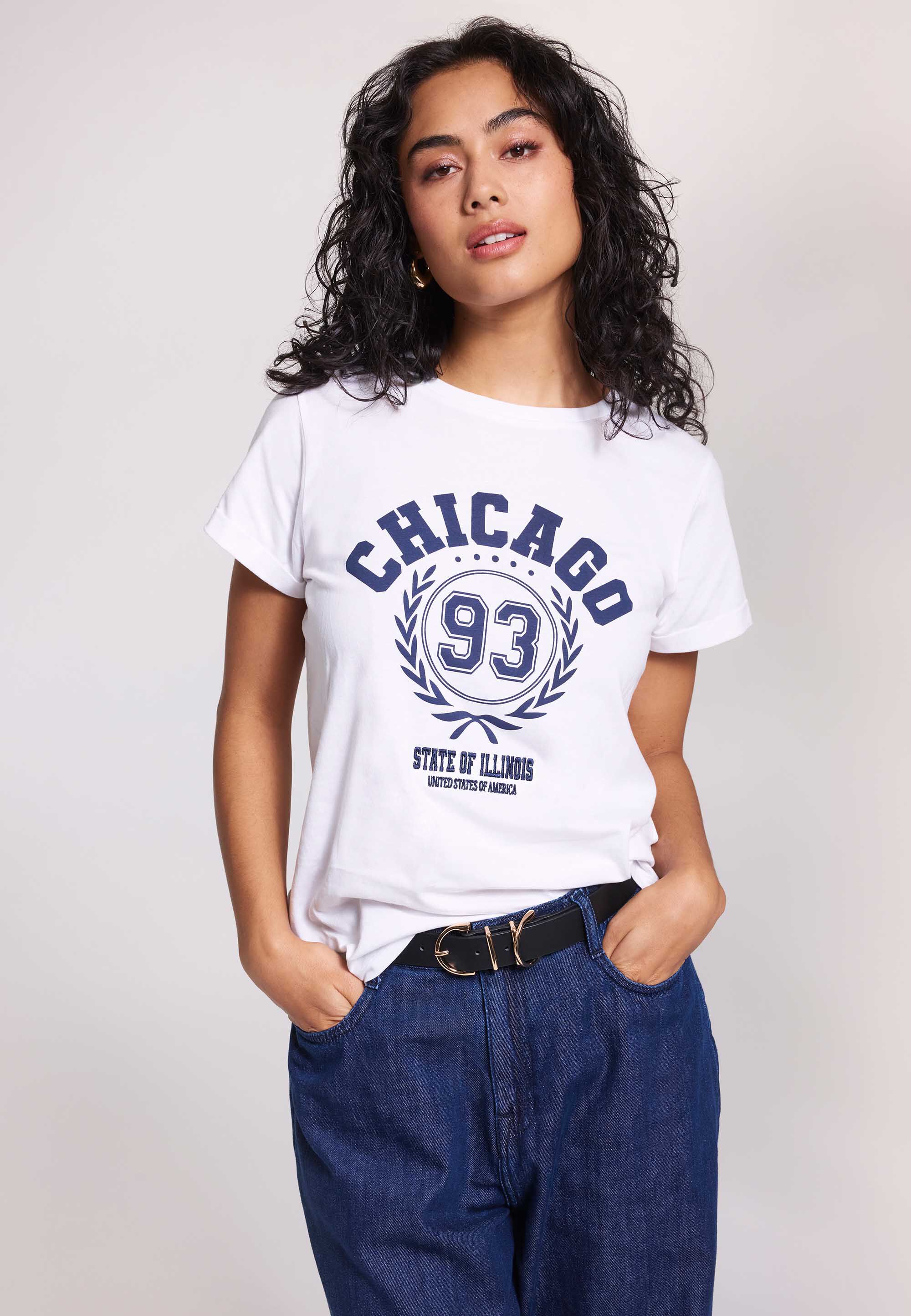 Womens White & Navy Chicago Graphic T-Shirt