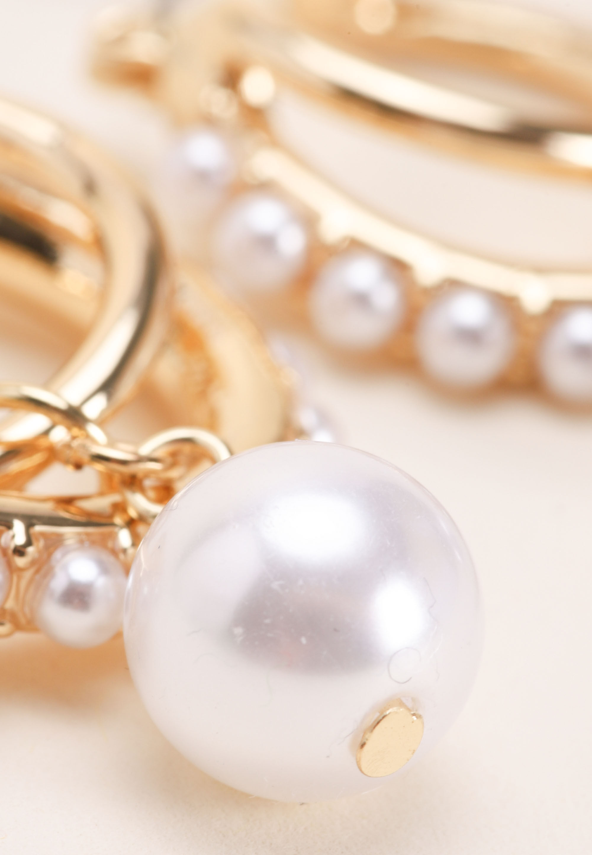 Womens Gold Pearl Double Hoop Earrings