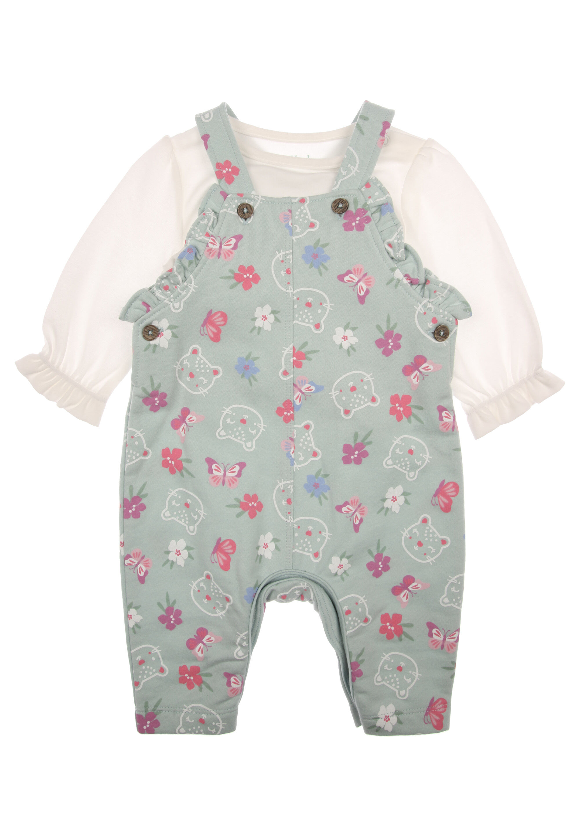 Baby Girl Mint Bear Dungaree & Top Set