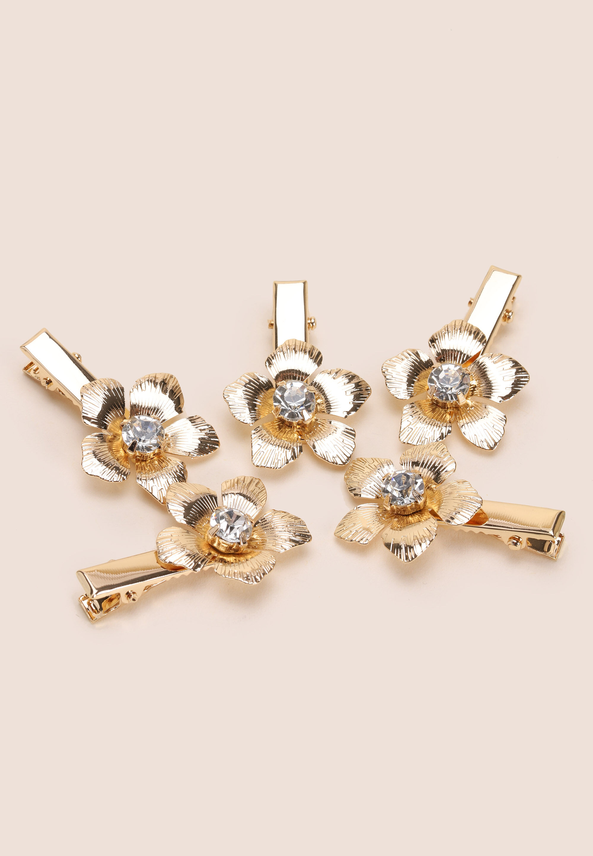 Womens 5pk Gold Flower Hair Snap Slides