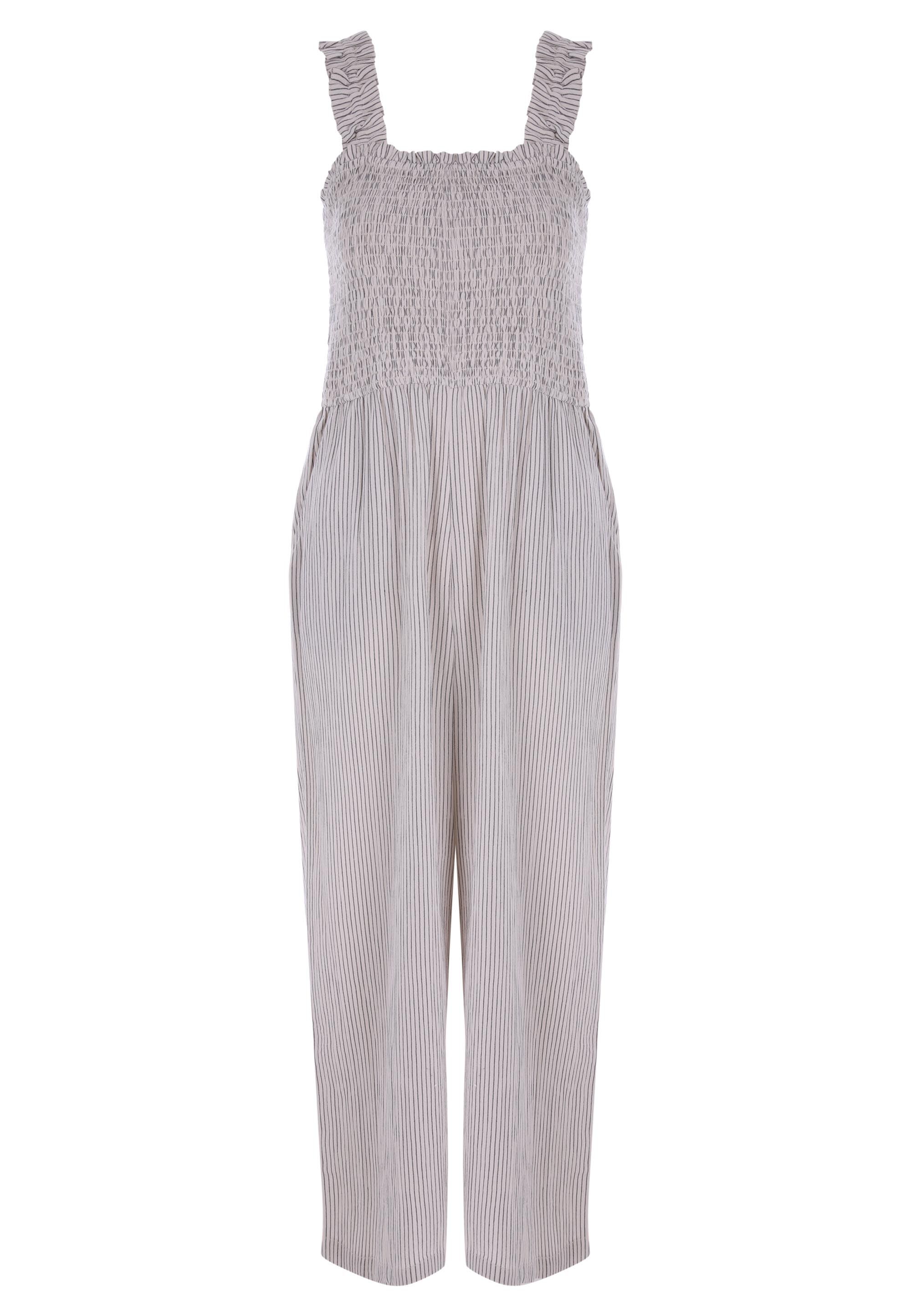 Womens Natural Stripe Print Shirred Jumpsuit