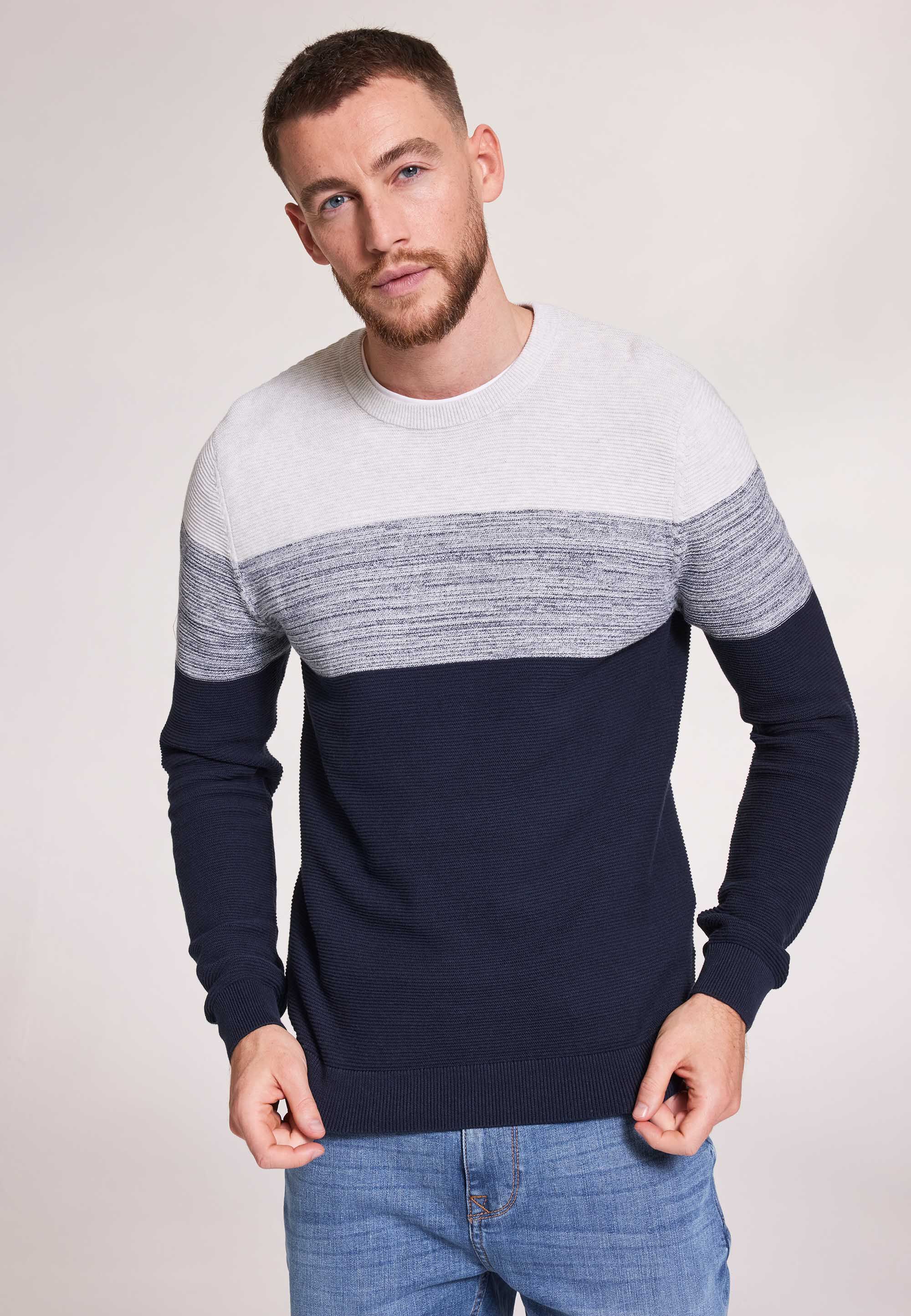 Mens Navy Colour Block Long Sleeves Jumper