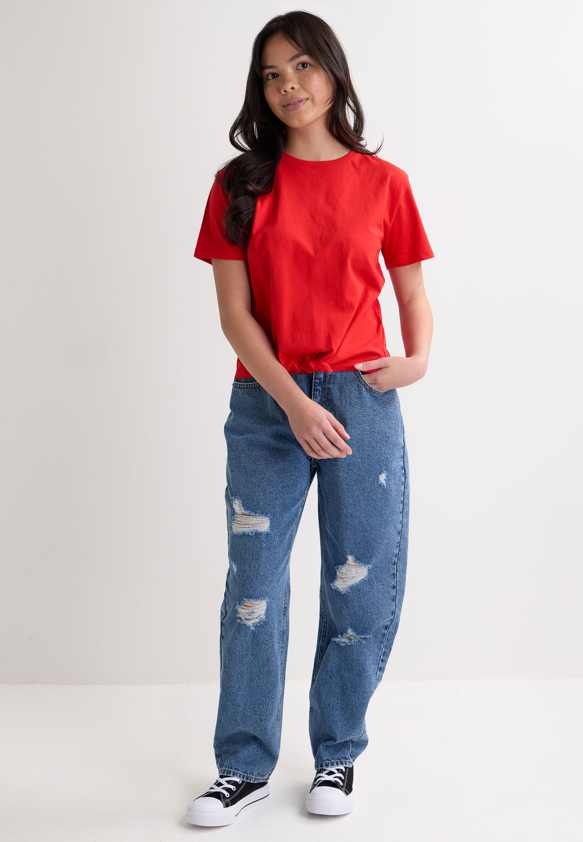 Older Girls Red Front Tie T-Shirt