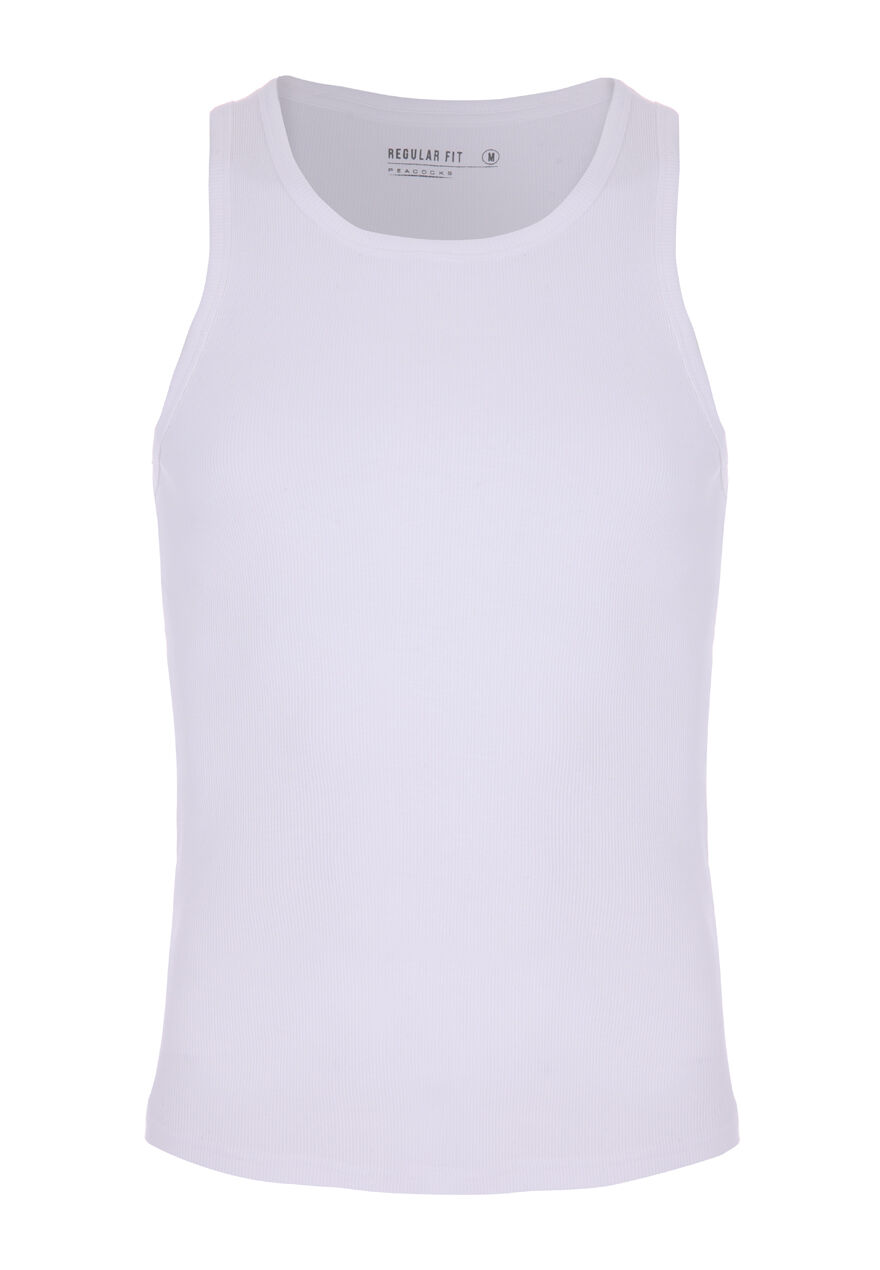 Mens White Ribbed Vest