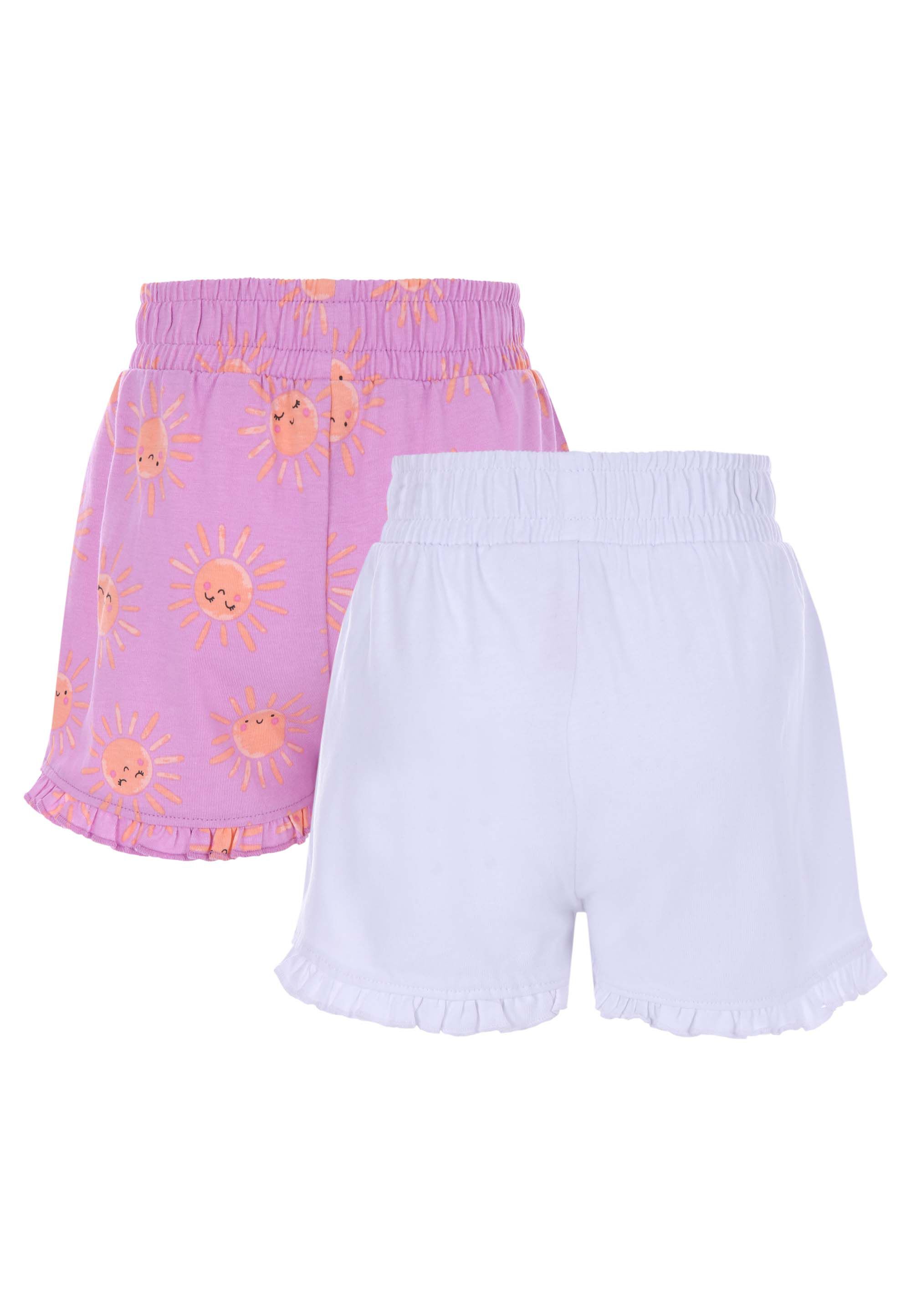 Younger Girls 2pk Pink Sun Print & White Frill Shorts