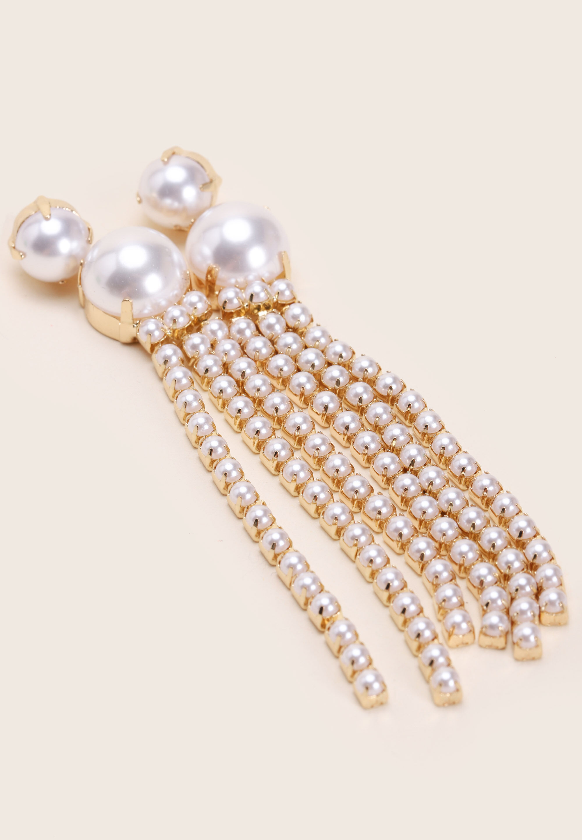 Womens Gold Pearl Long Drop Earrings