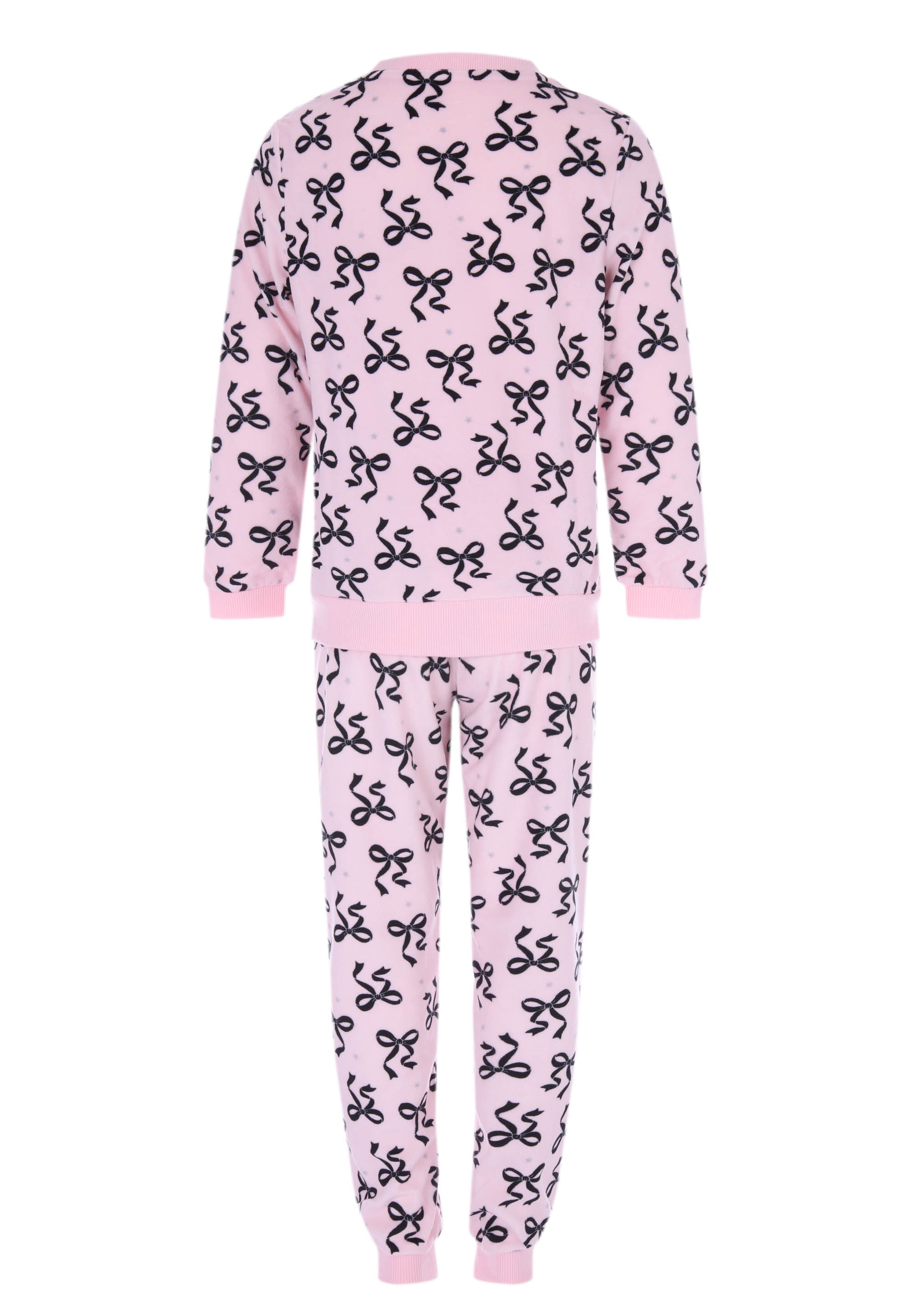 Girls Pink Bow Print Fleece Pyjama Set