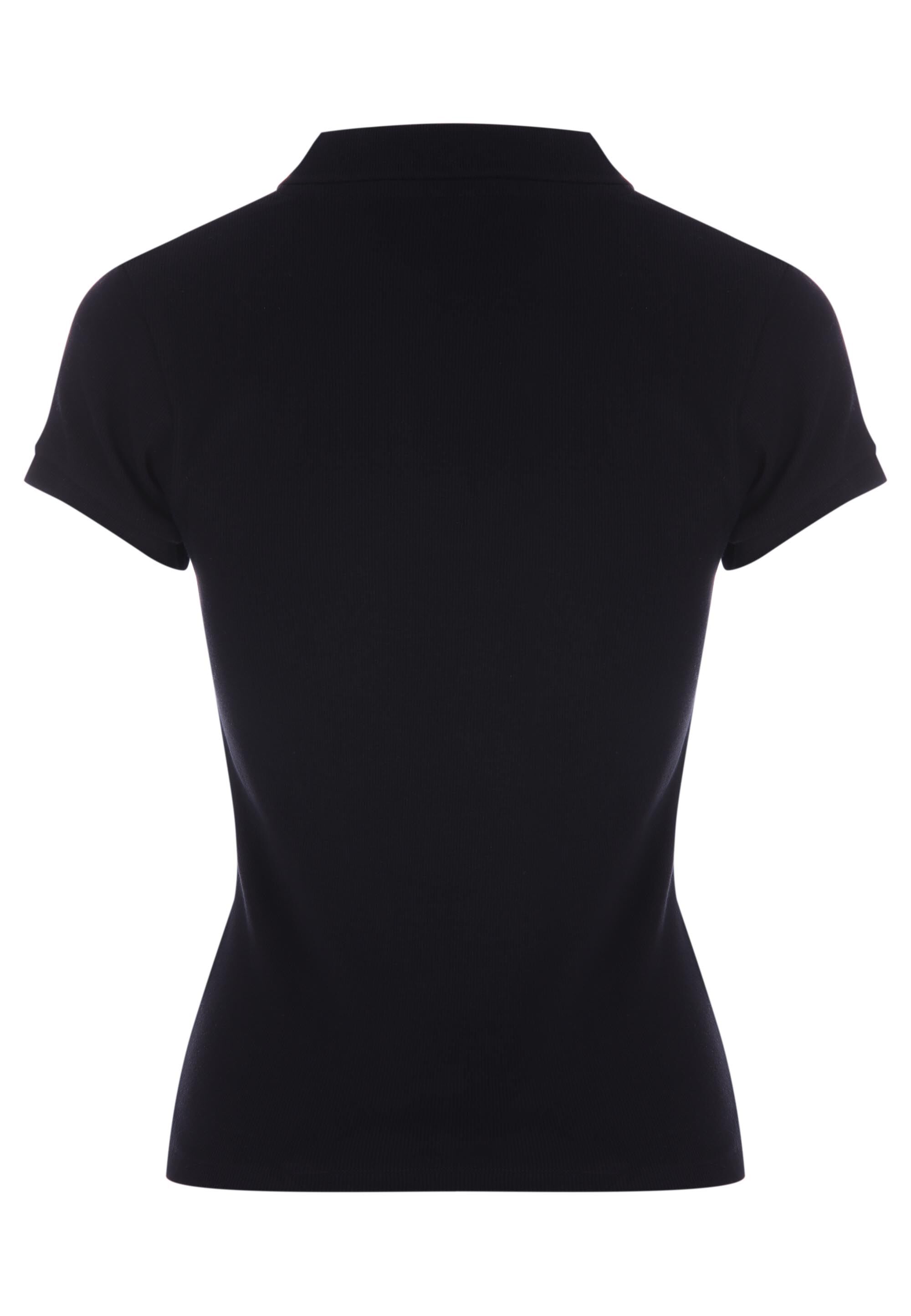 Womens Black Ribbed V-Neck Collar Top