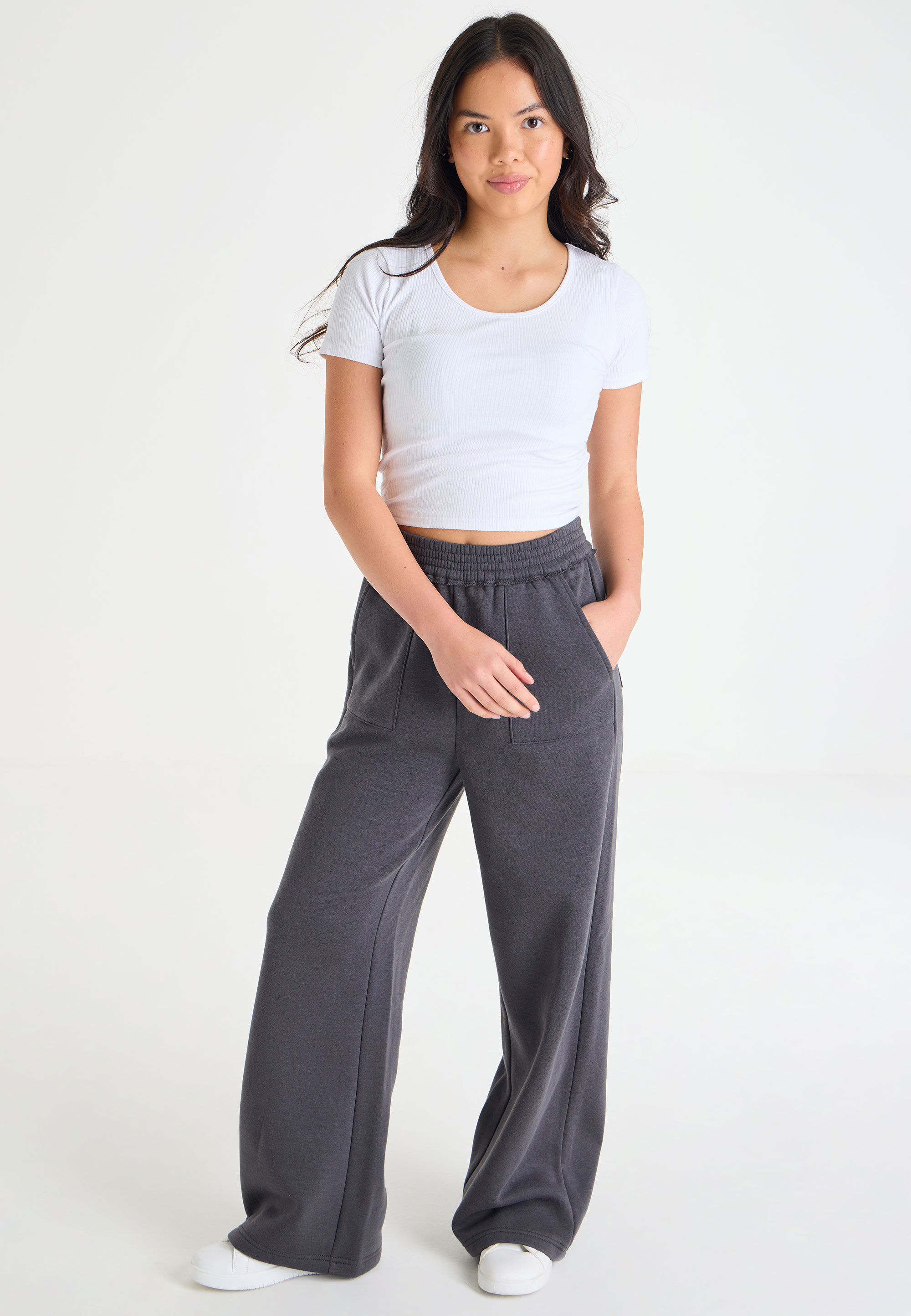 Older Girls White Scoop Neck Crop Top