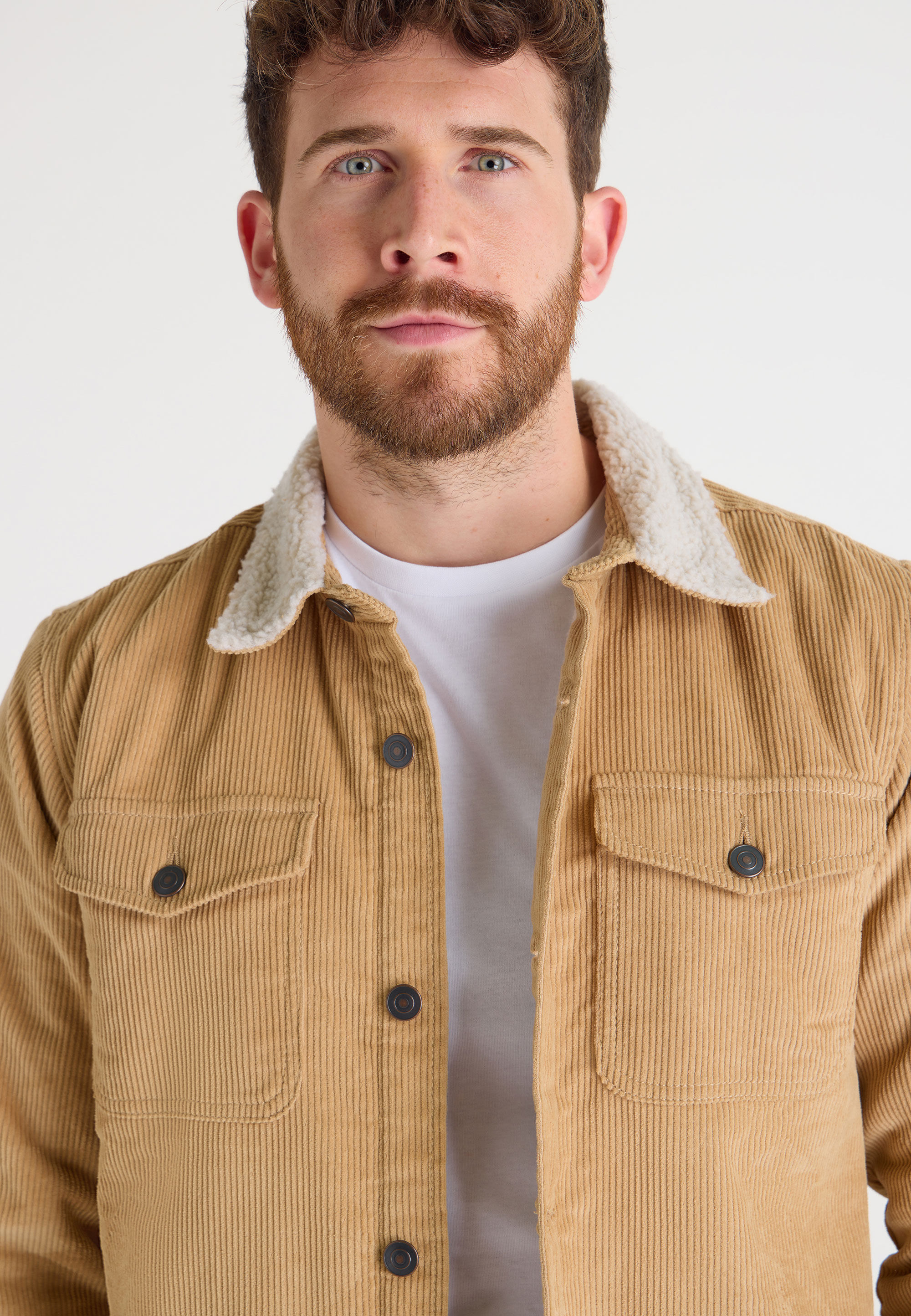 Mens Tan Cord Sherpa Collar Shirt