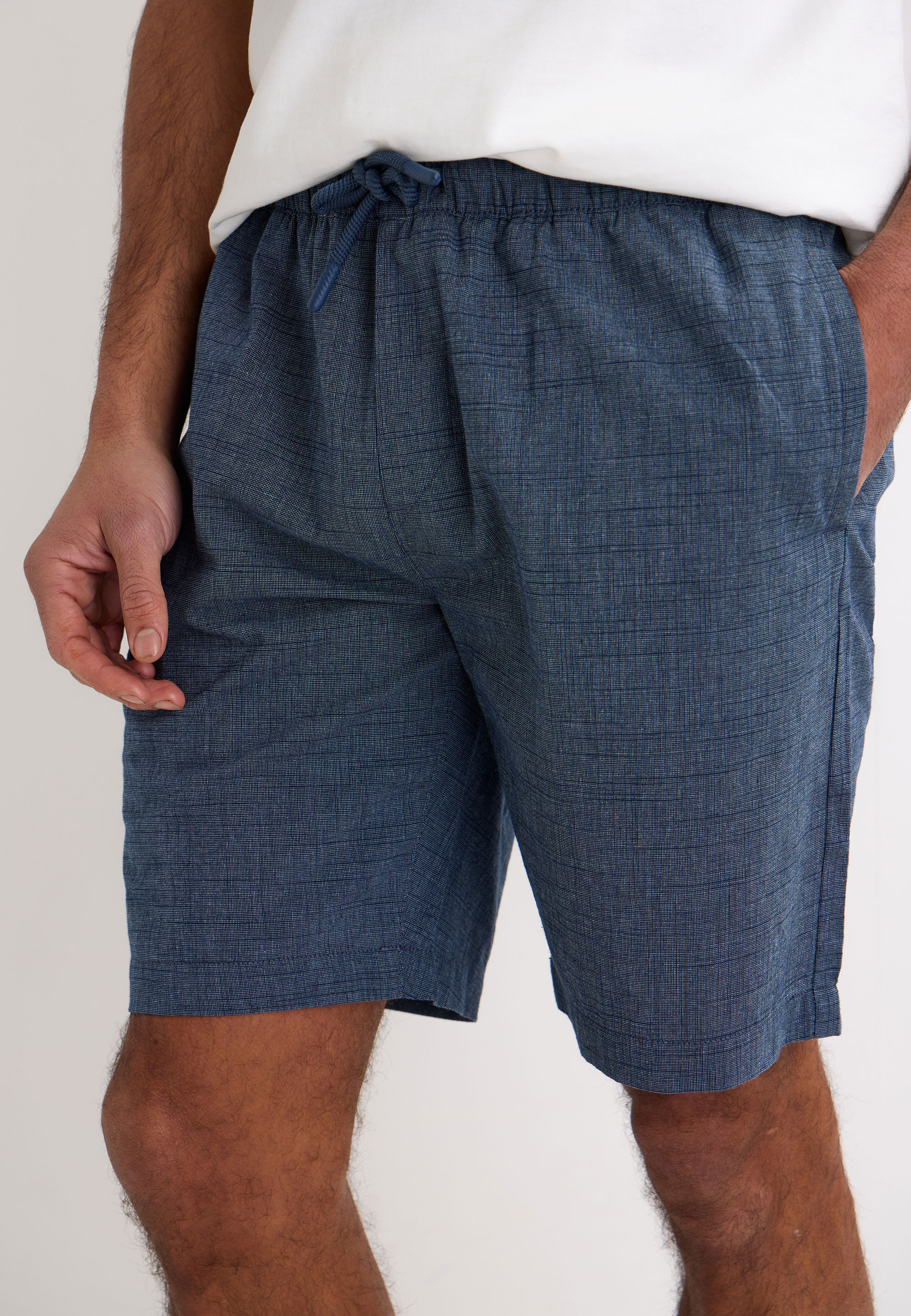 Mens Navy Cotton Slub Textured Shorts