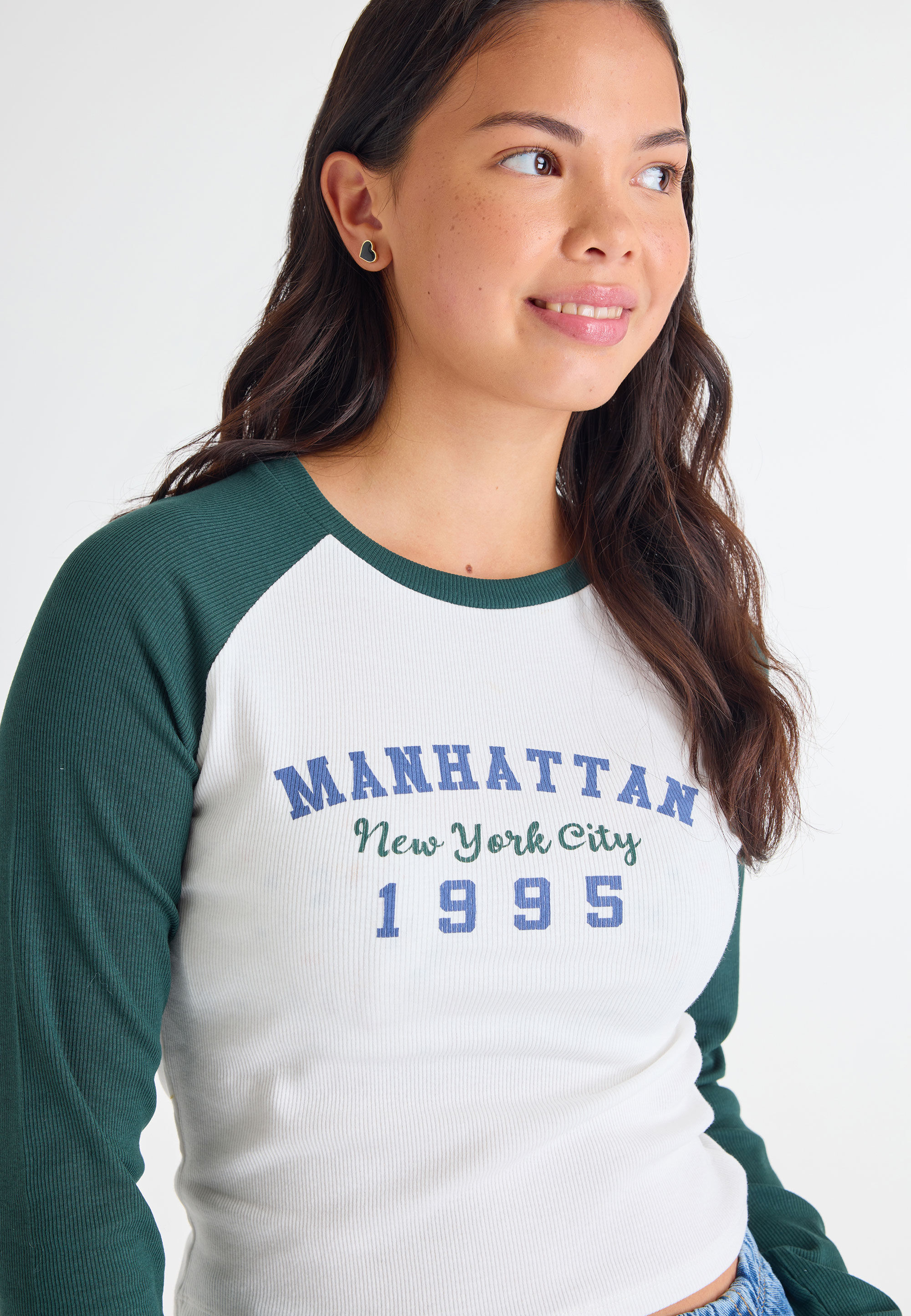 Older Girls Stone Ribbed Raglan Top