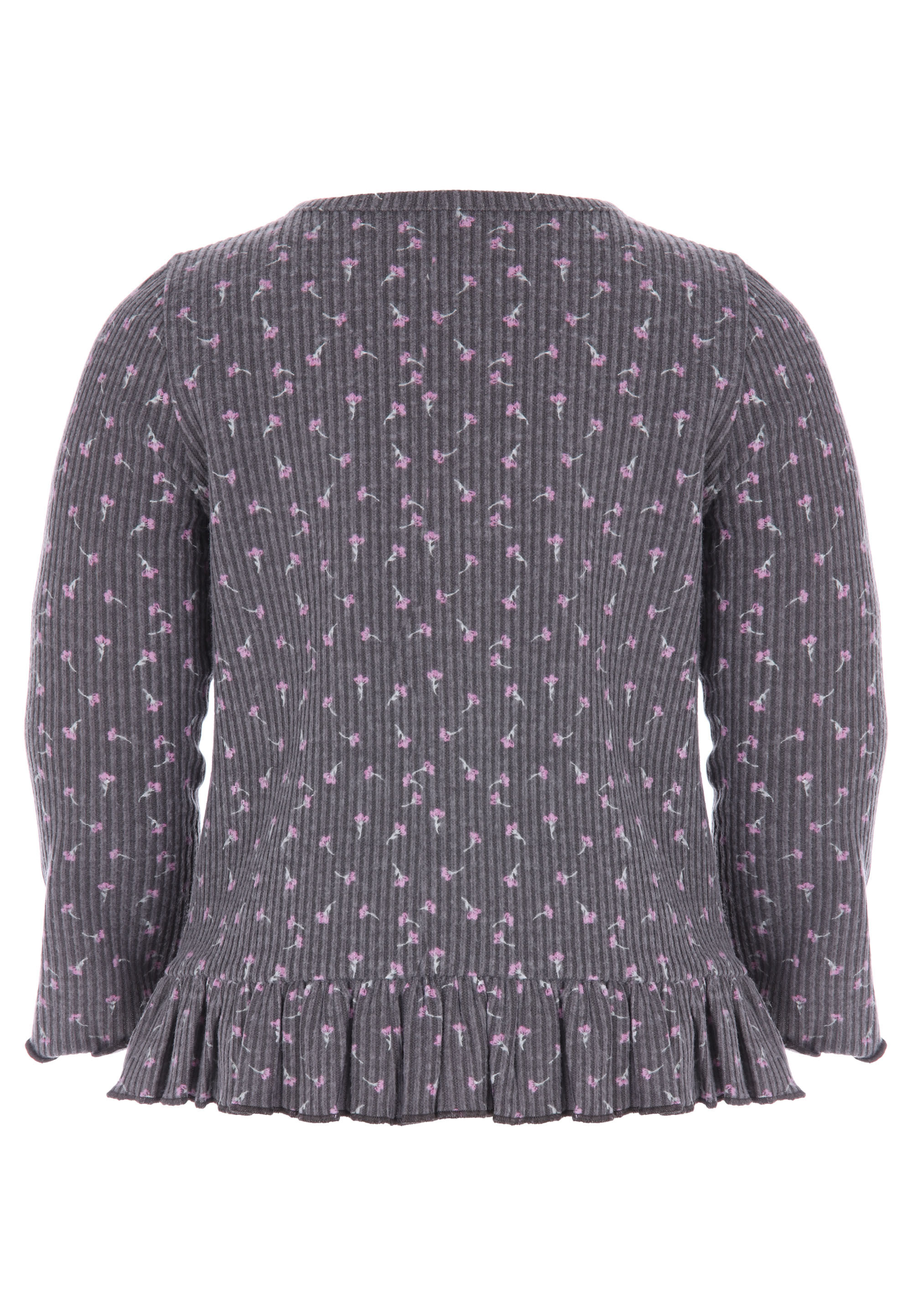 Younger Girls Charcoal Floral Print Ribbed Top