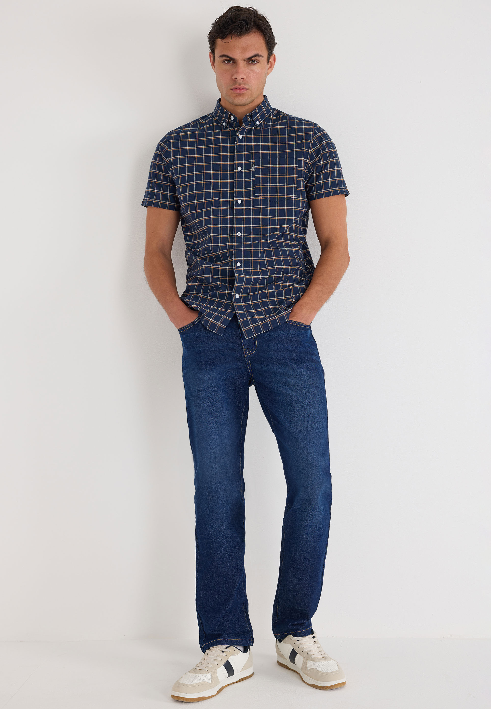 Mens Navy Oxford Check Shirt