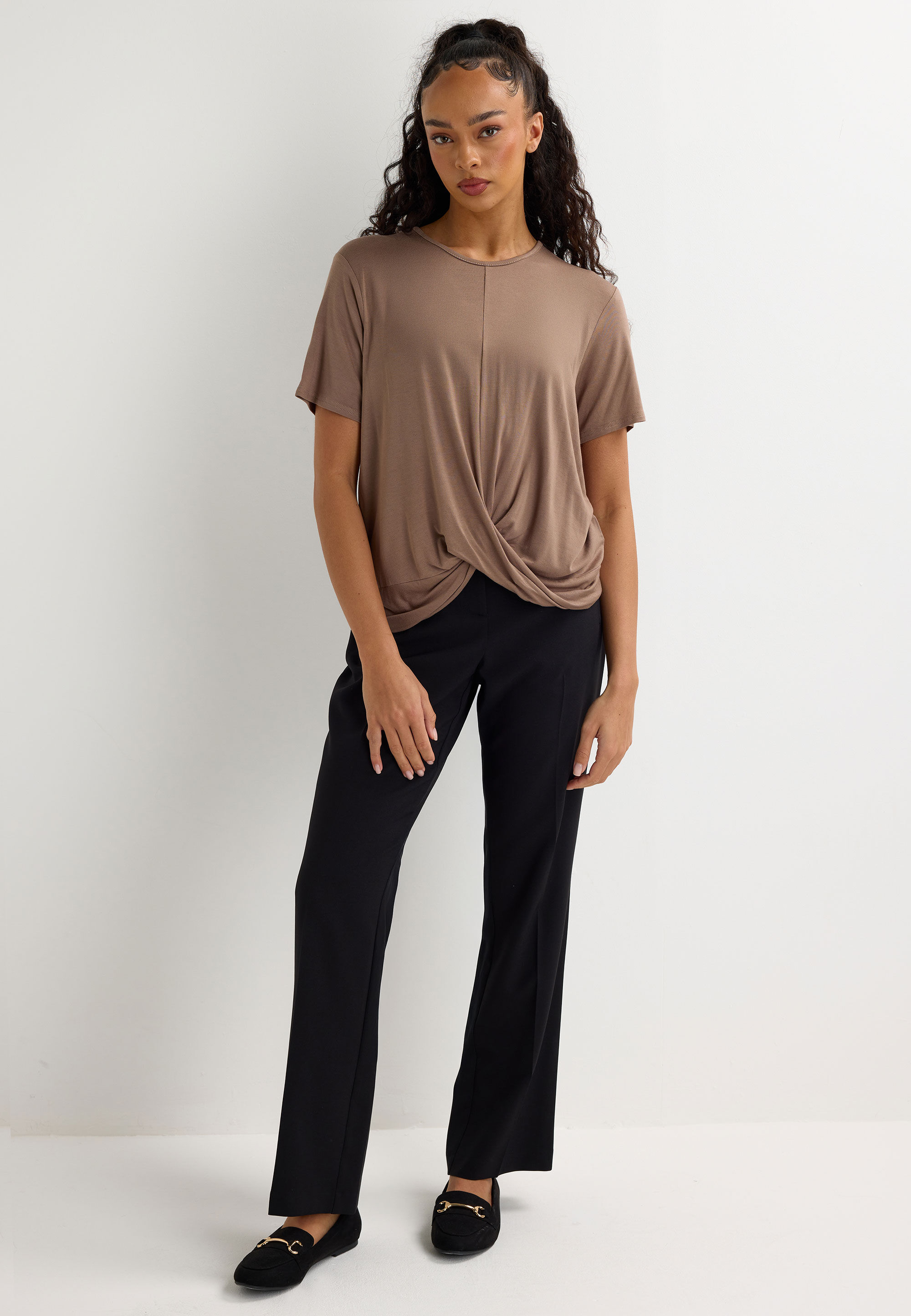 Womens Mocha Plain Front Twist Top