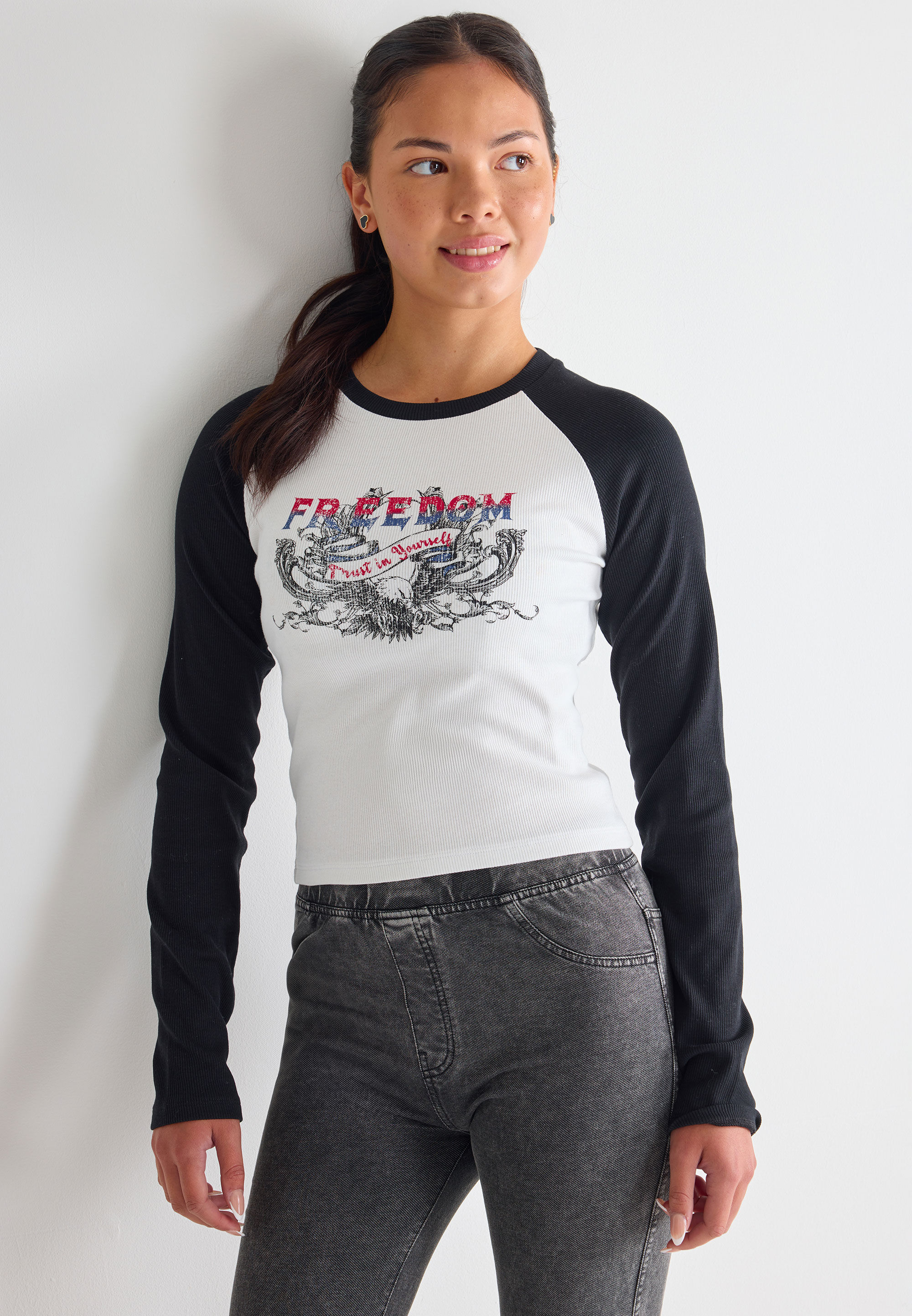 Older Girls White Ribbed Raglan Top