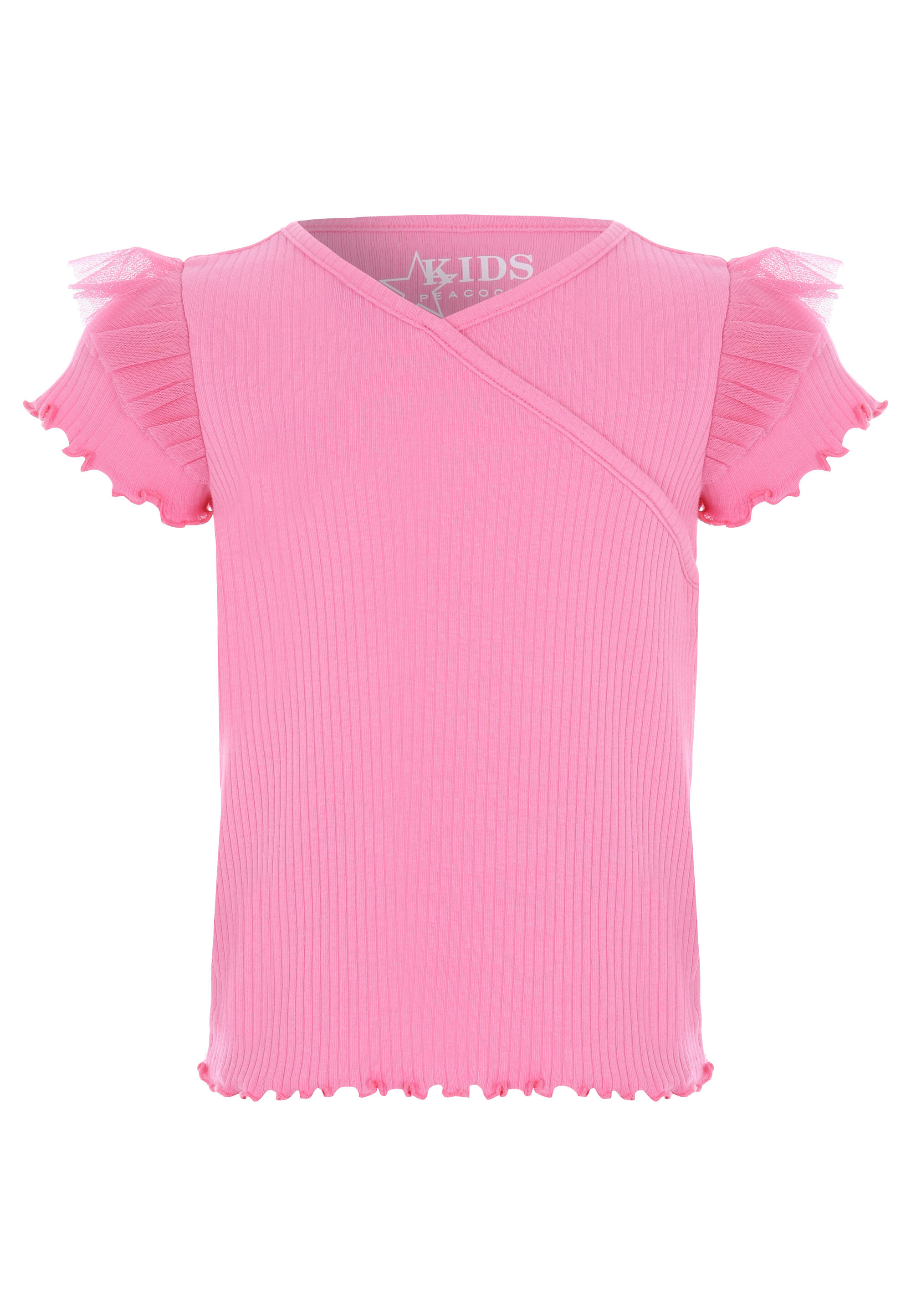 Younger Girls Pink Wrap Mesh Sleeve Top