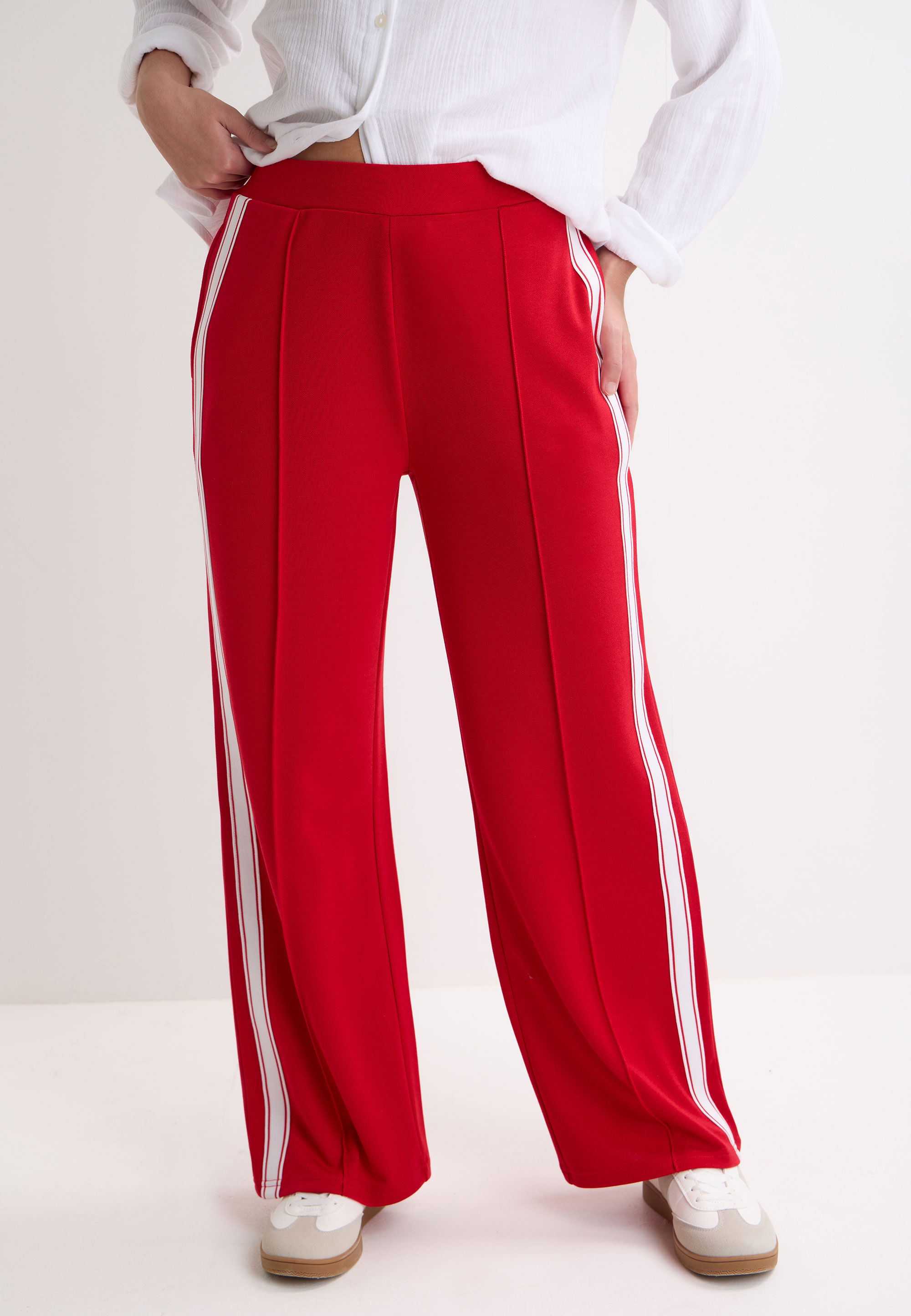 Womens Red & White Stripe Wide Leg Trousers