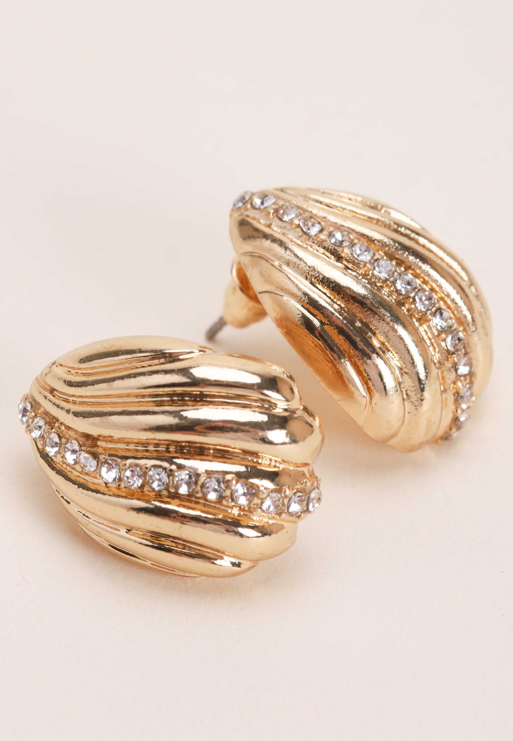 Womens Gold Ridge Diamante Teardrop Earrings