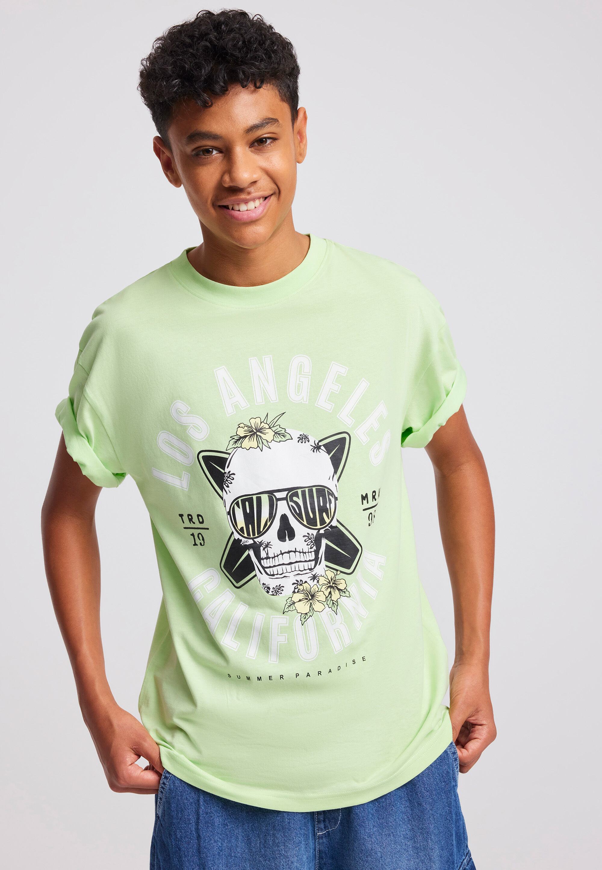 Older Boys Green LA Skull Graphic T-shirt