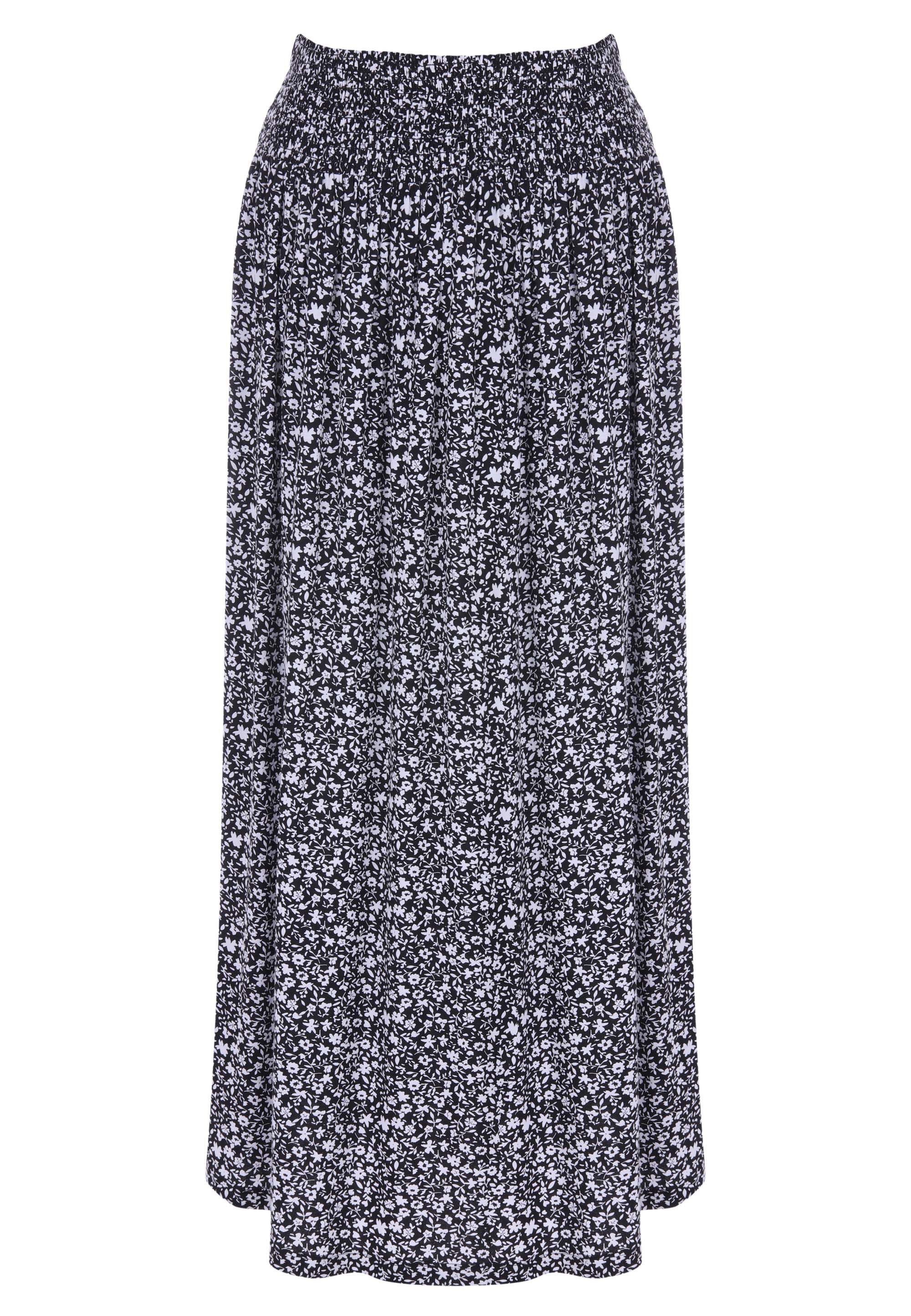 Womens Black & White Ditsy Midi Skirt