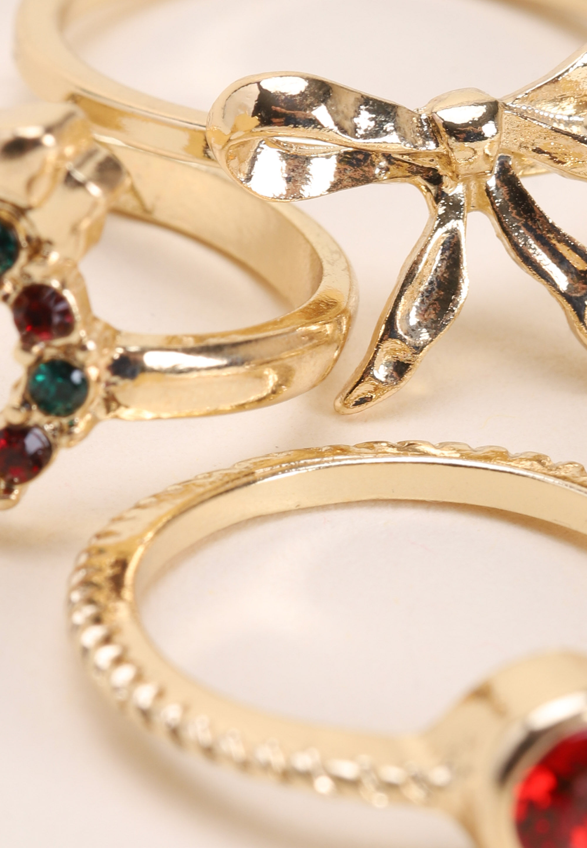 Womens 5pk Gold Christmas Rings