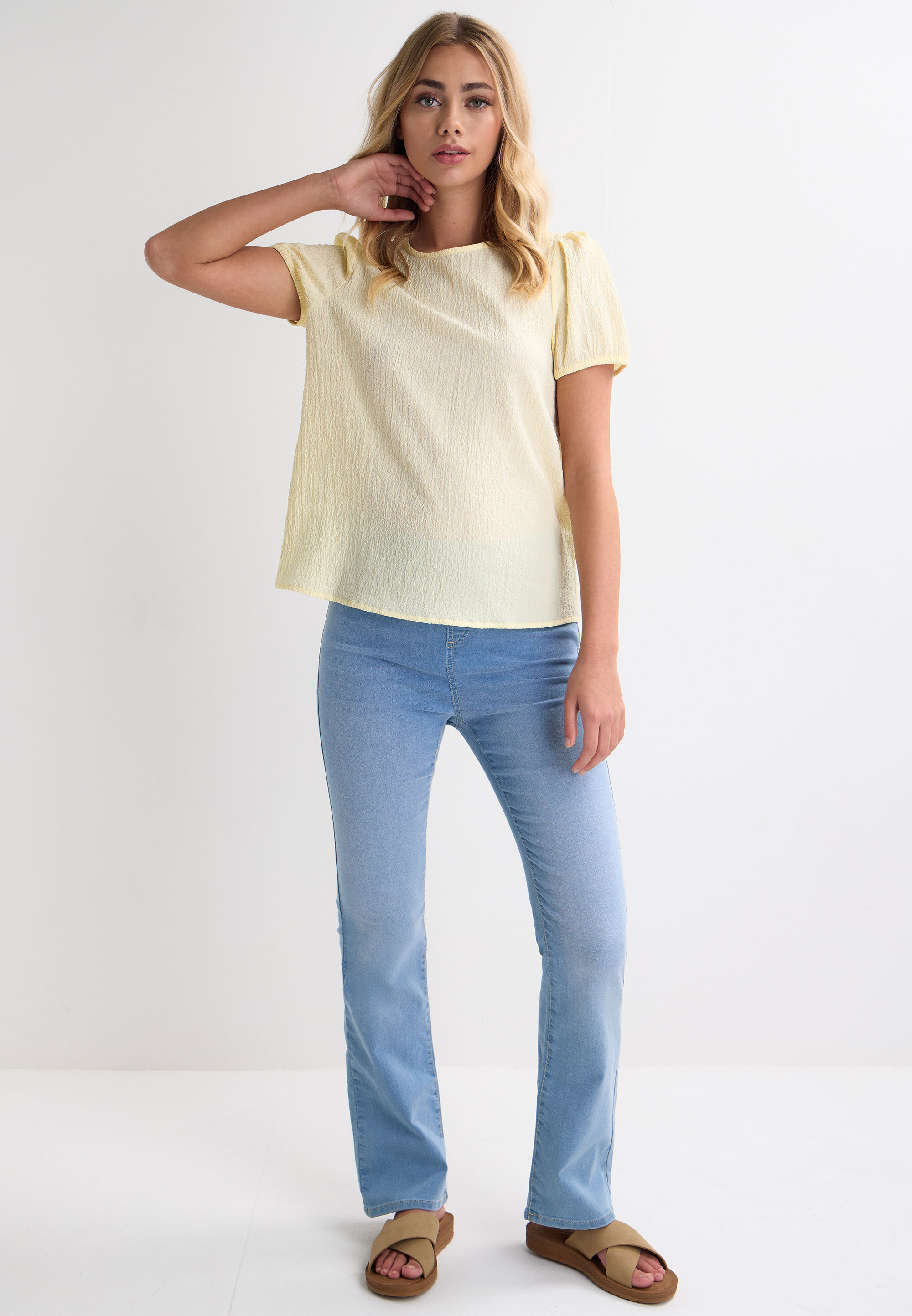 Womens Lemon Plain Textured Shell Top