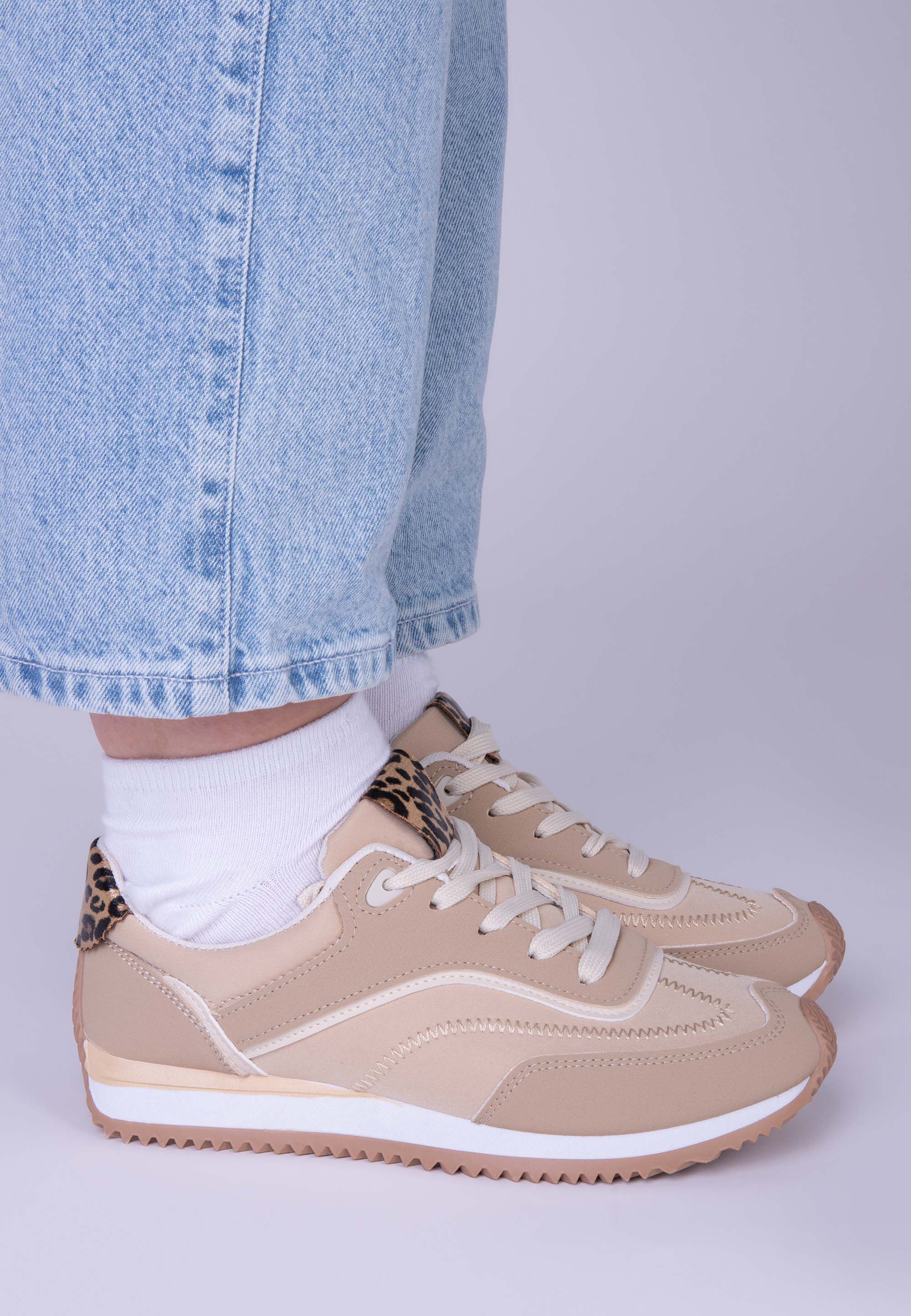 Womens Tan & Leopard Retro Sport Trainers