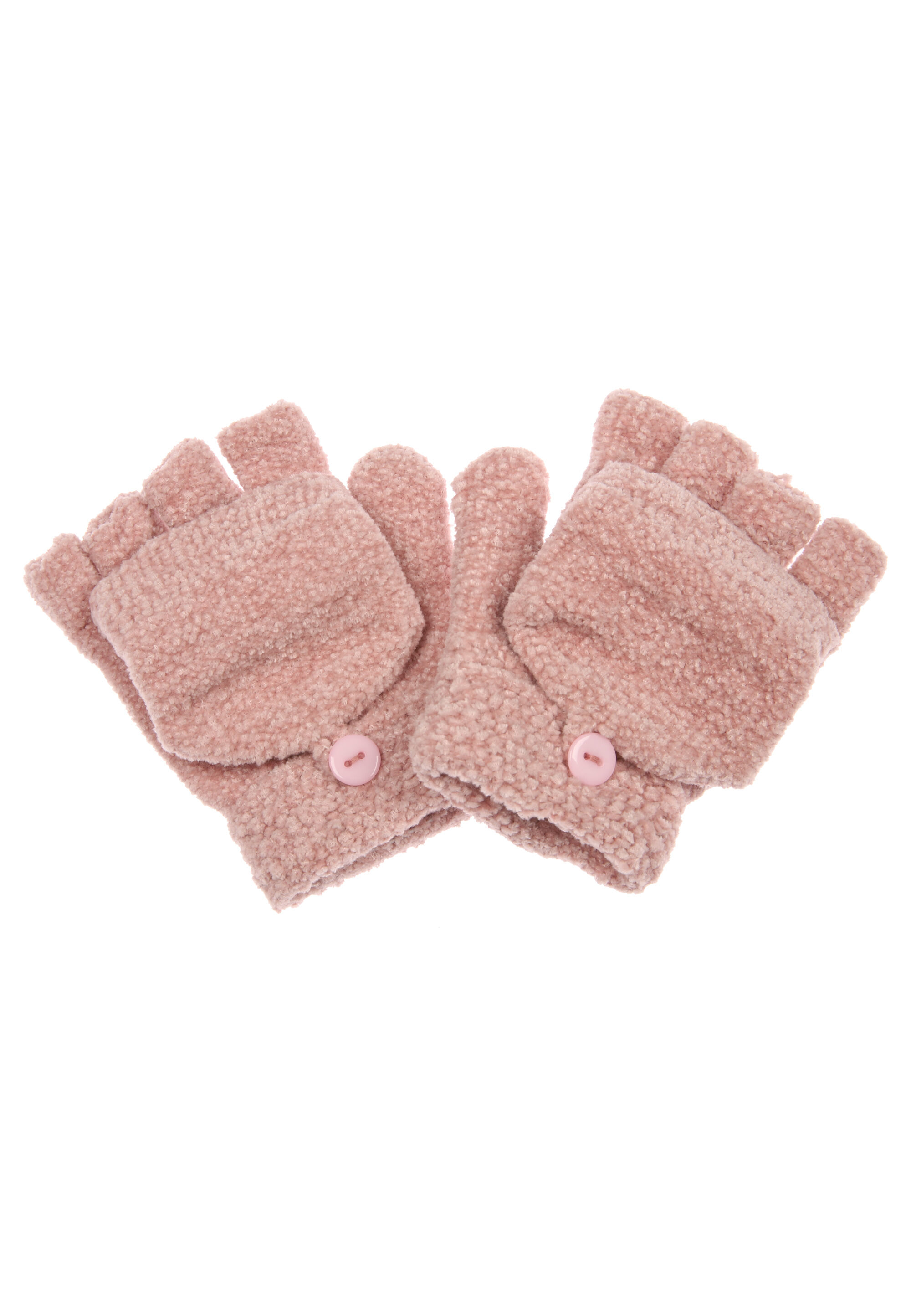 Younger Girls Pink Chenille Fliptop Gloves
