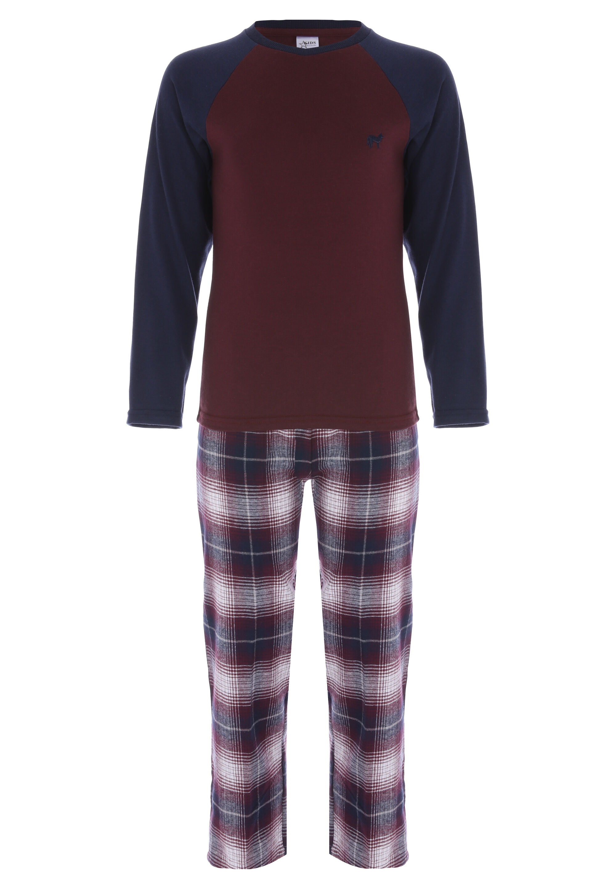 Older Boys Burgundy & Navy Check Woven Jersey Pyjama Set