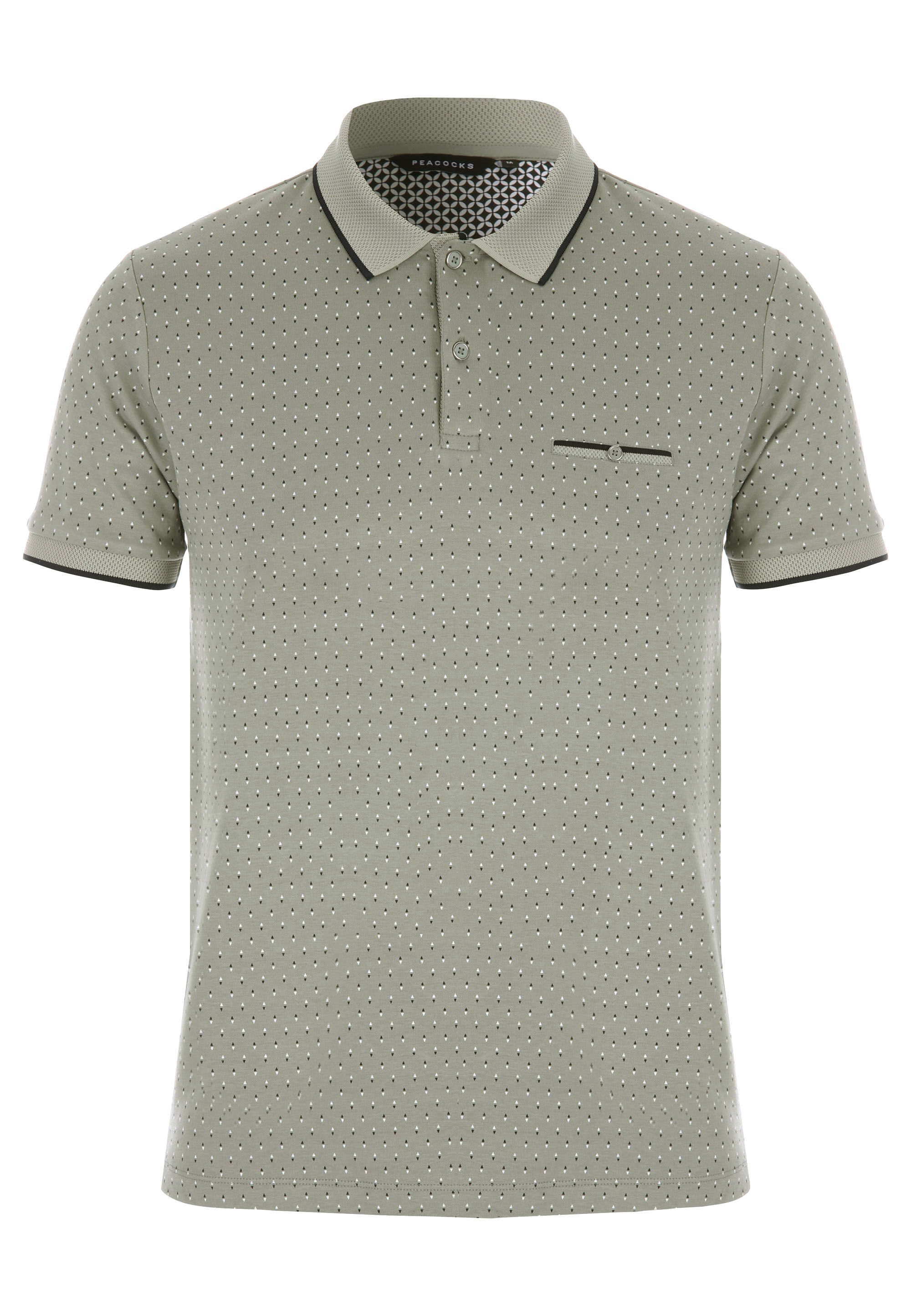 Mens Sage Ditsy Print Polo Shirt